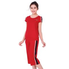 Đồ bộ nữ mặc nhà kiểu quần ống rộng lửng tay ngắn 3 trong 1 cotton 024p 4052