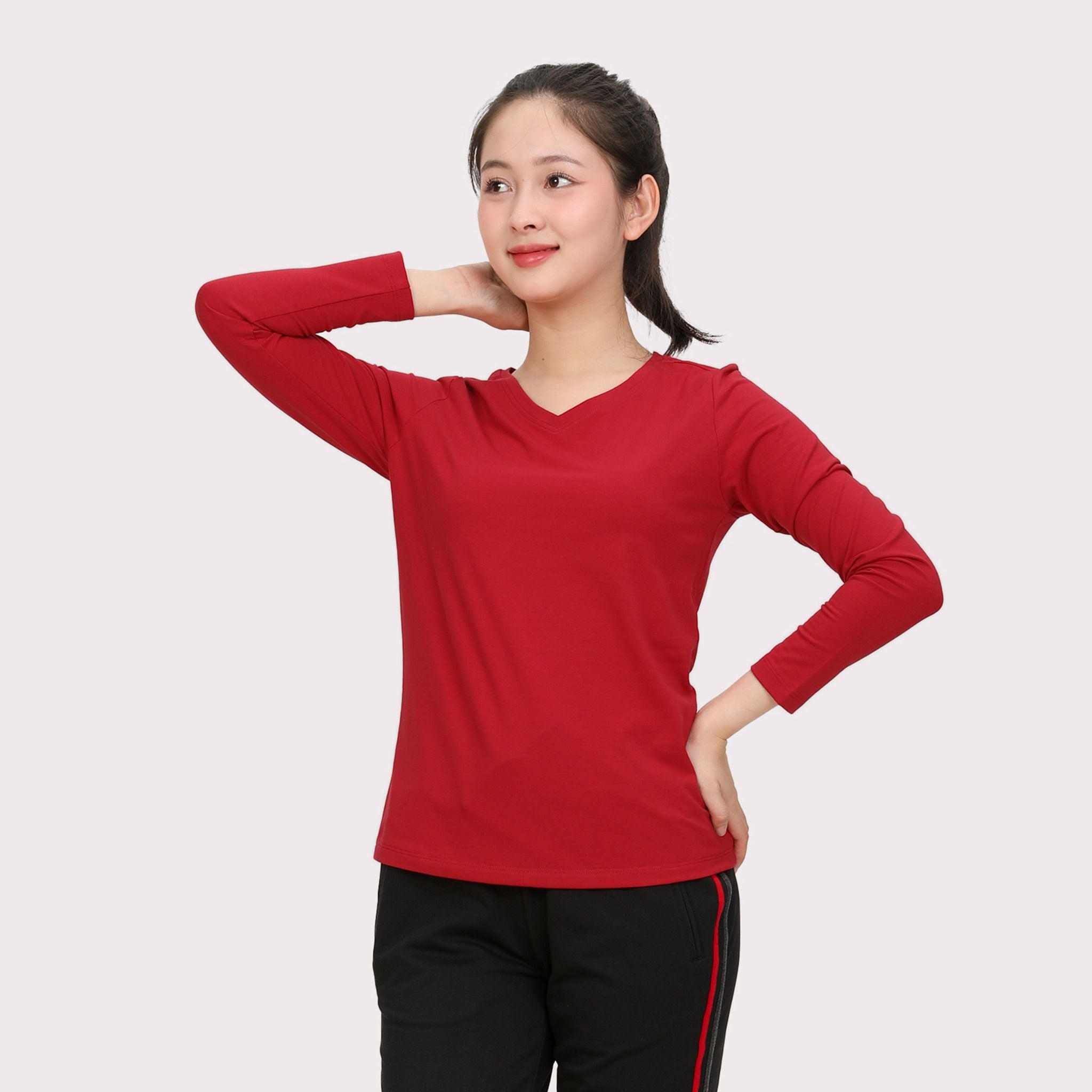 Áo thun nữ tay dài Cổ Tim chất cotton siêu mát 020p 0264