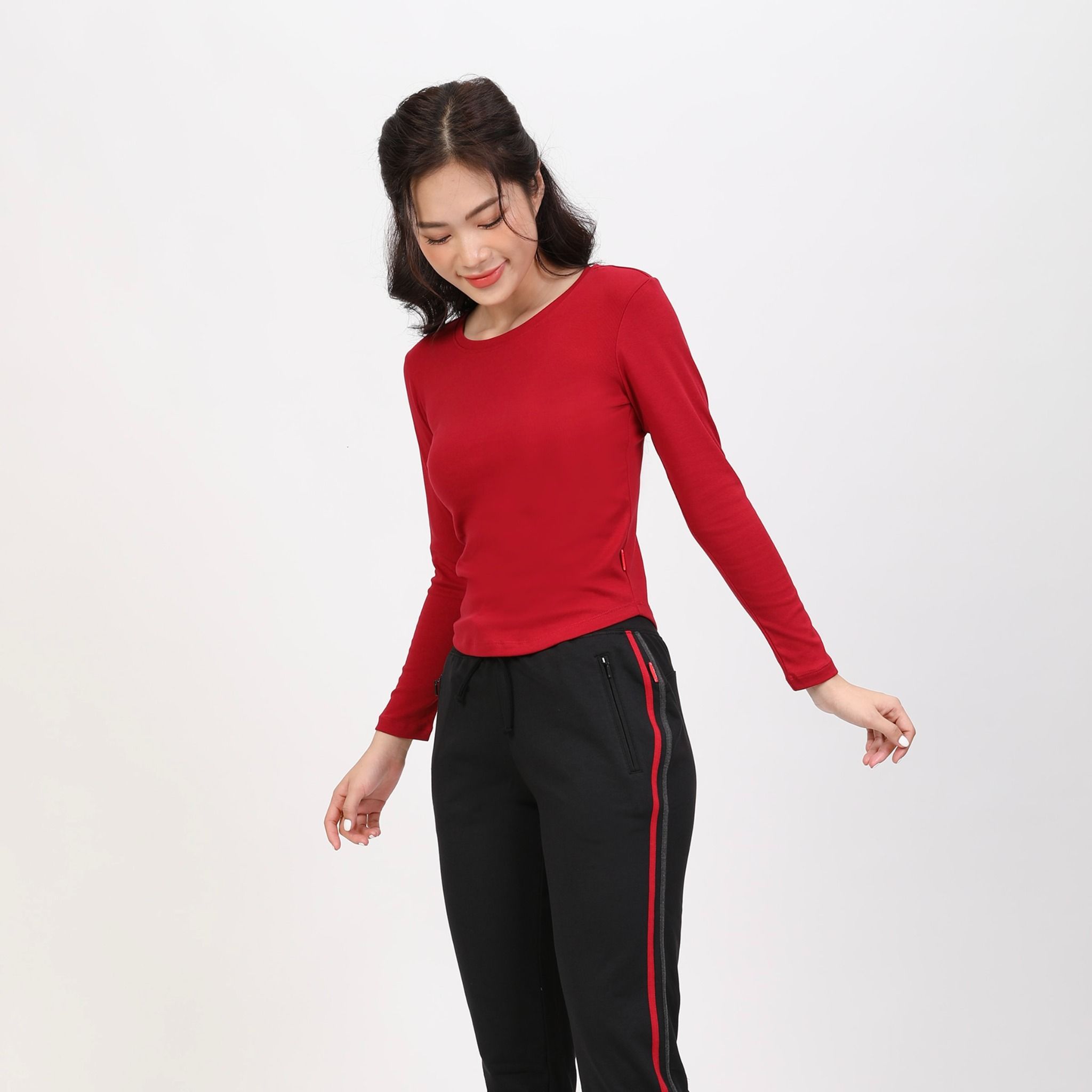 Áo thun nữ tay dài form suông cổ tròn chất rib chất cotton siêu mát 220p 0272