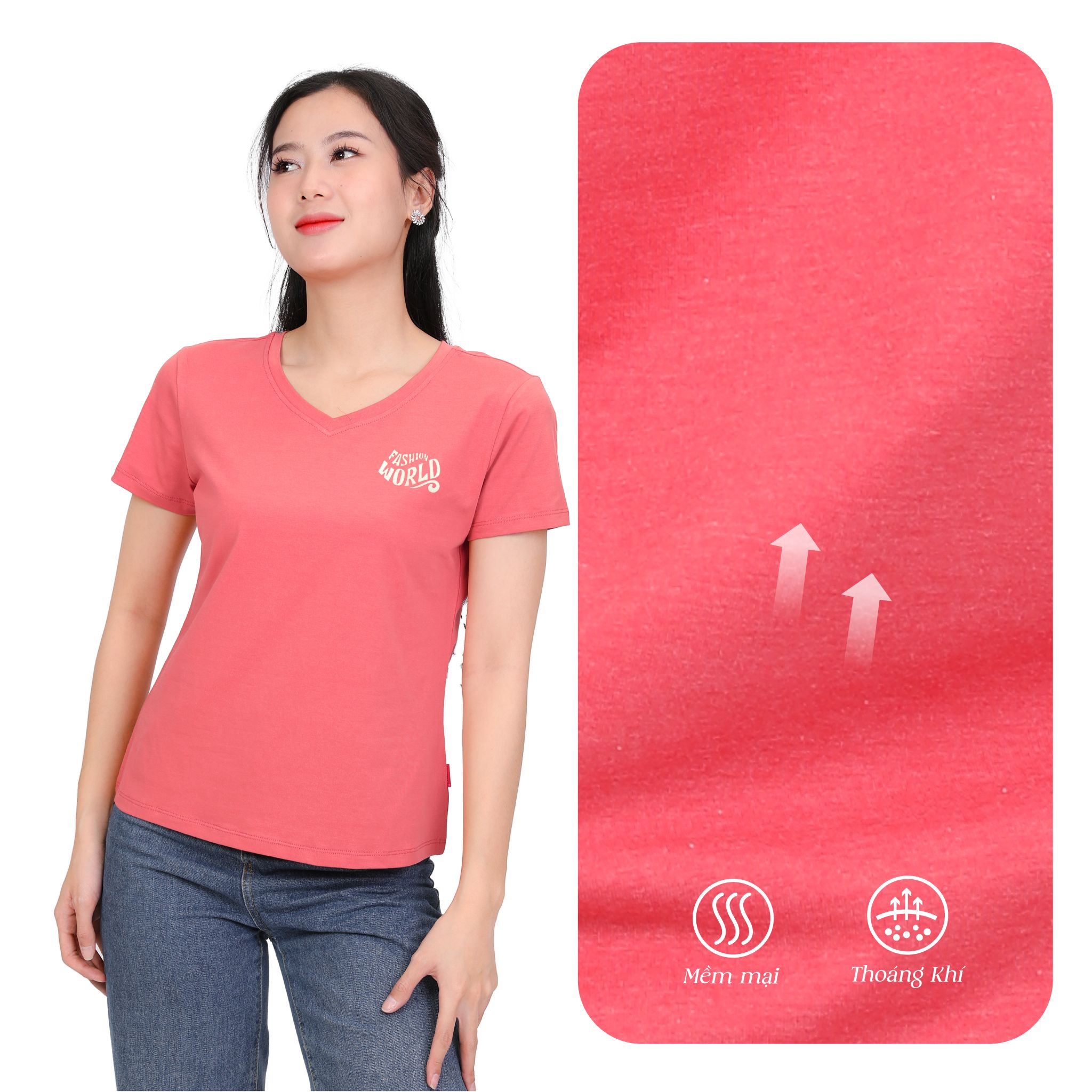 Áo thun nữ tay ngắn Form Suông Cổ Tim chất cotton siêu mát 190p 0337