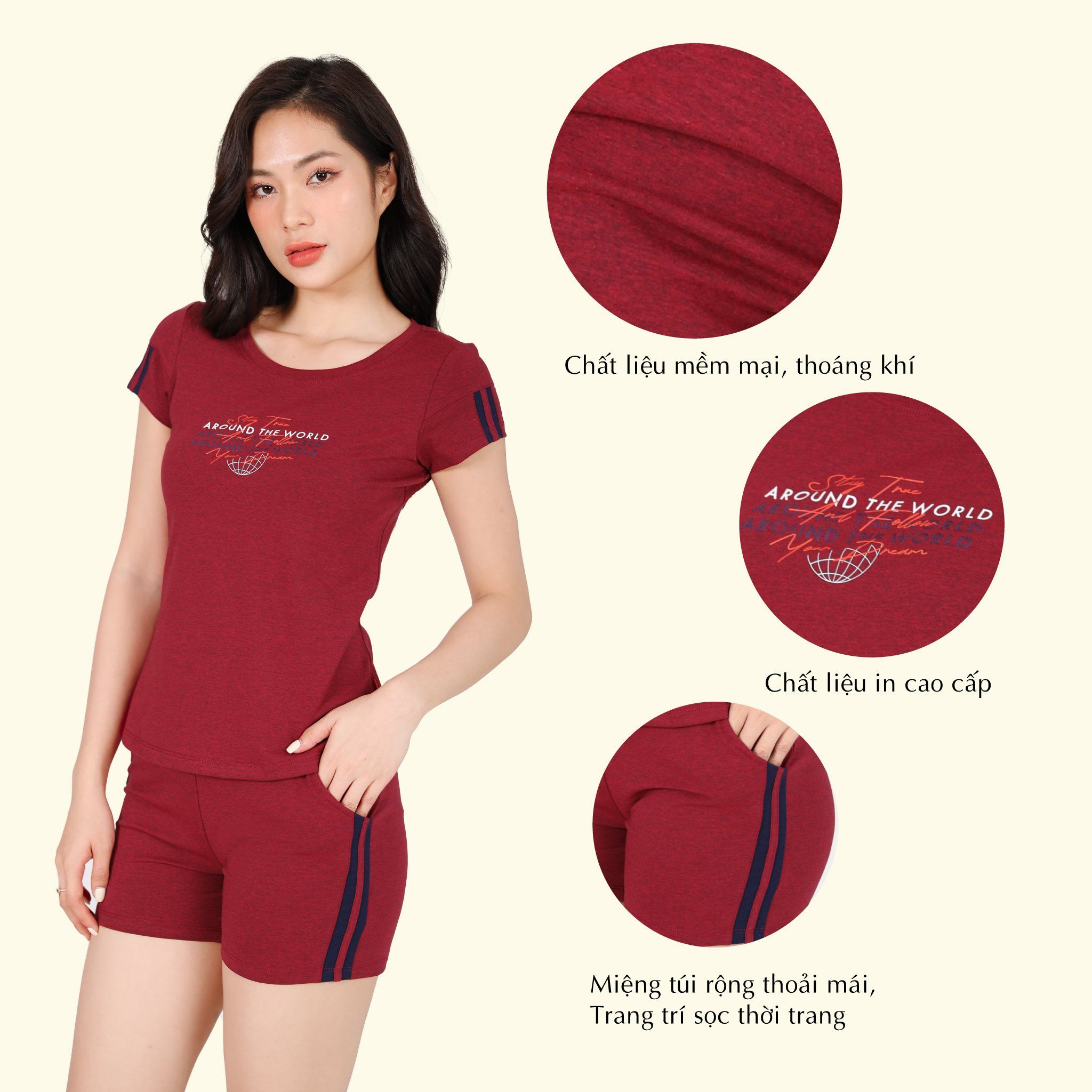 Set đồ bộ nữ kiểu quần đùi nữ kiểu quần đùi tay ngắn chất cotton siêu mát 195p 5231