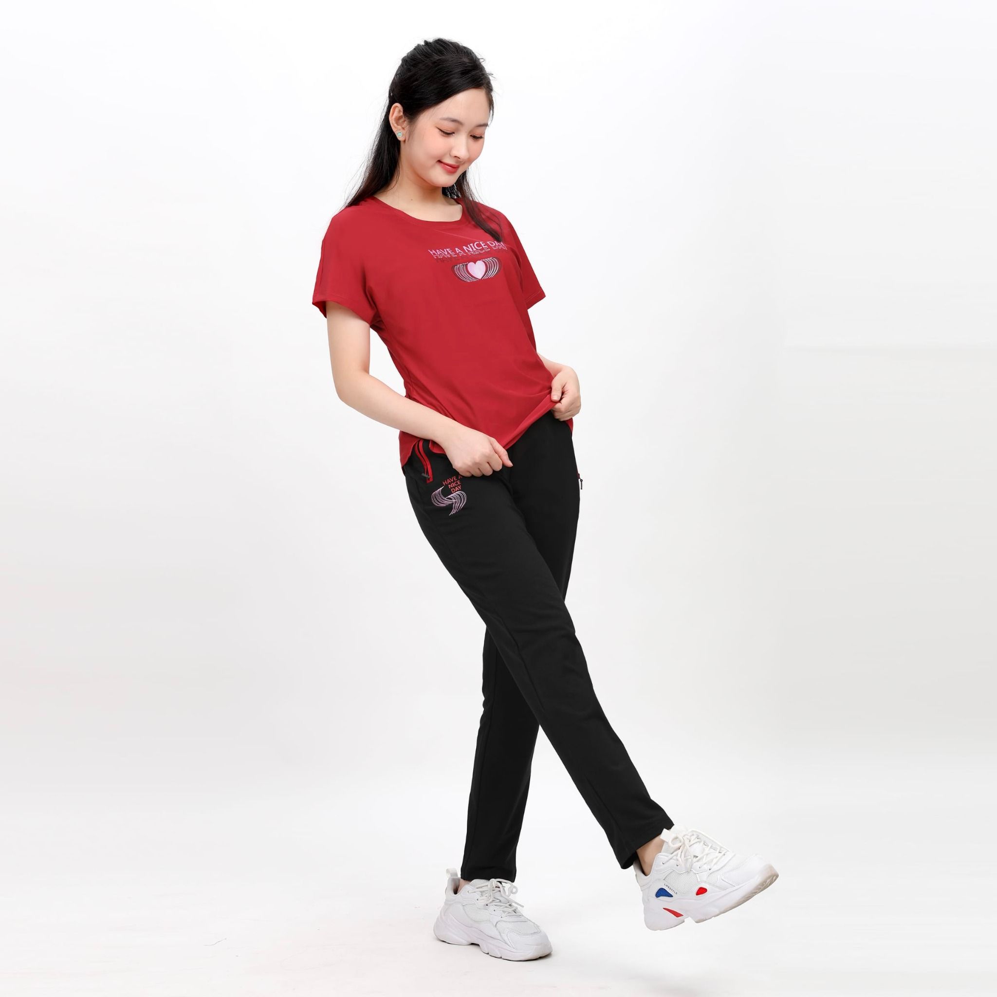 Set đồ bộ nữ kiểu quần dài tay ngắn thể thao 3 trong 1 chất nhung lạnh 153p 6006