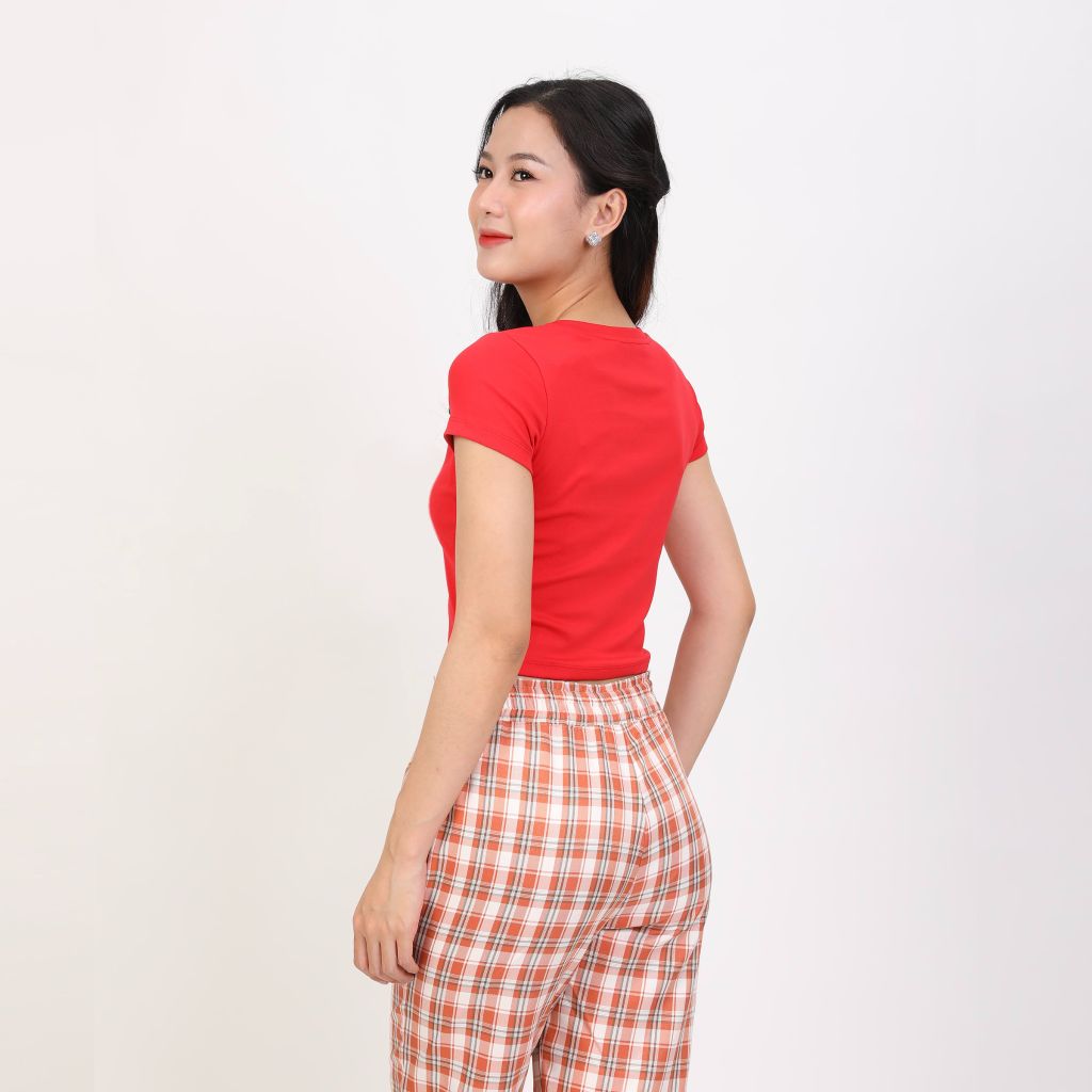 Áo Thun croptop Tay Ngắn Cổ Tròn Rib Cotton 220p 0265