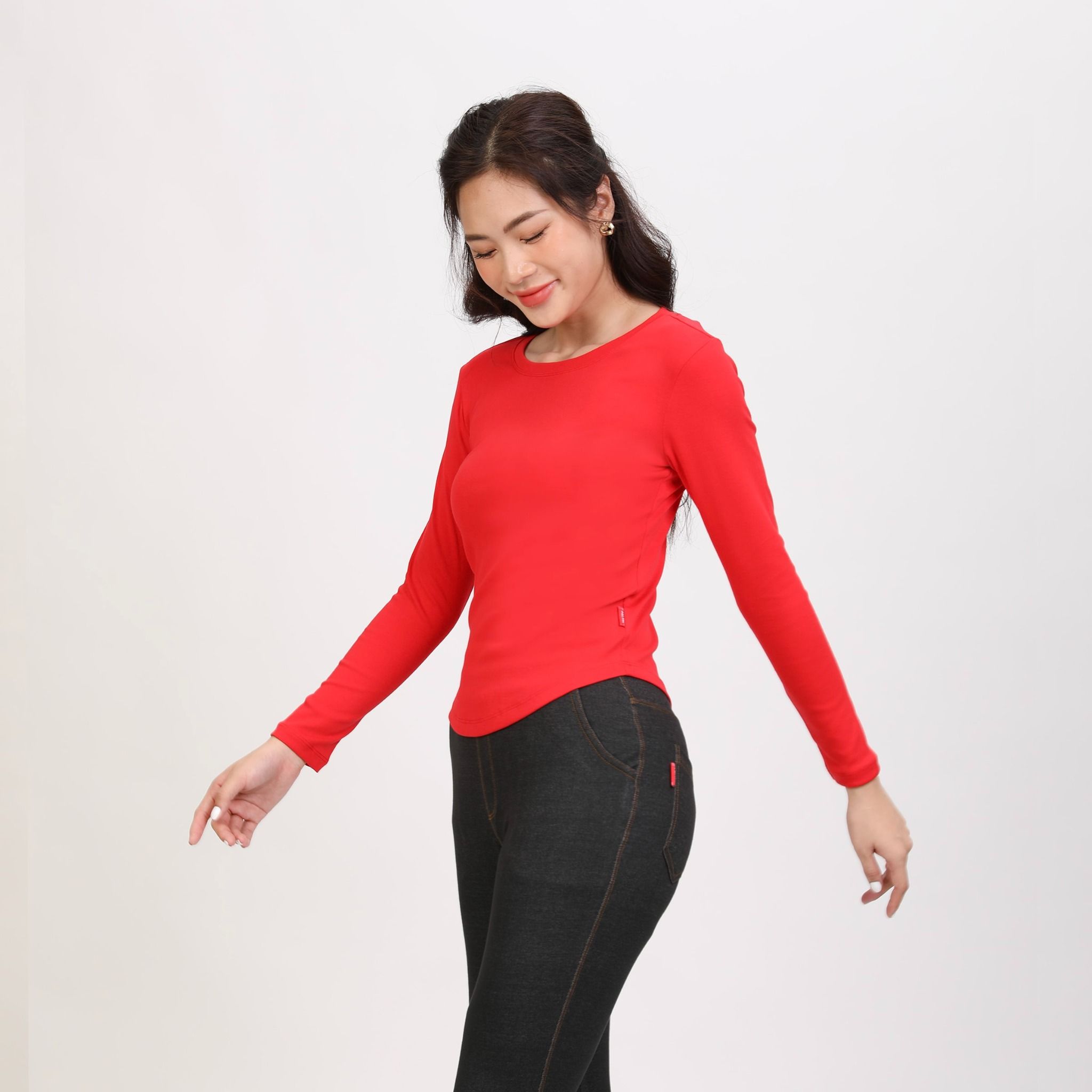 Áo thun nữ tay dài form suông cổ tròn chất rib chất cotton siêu mát 220p 0272