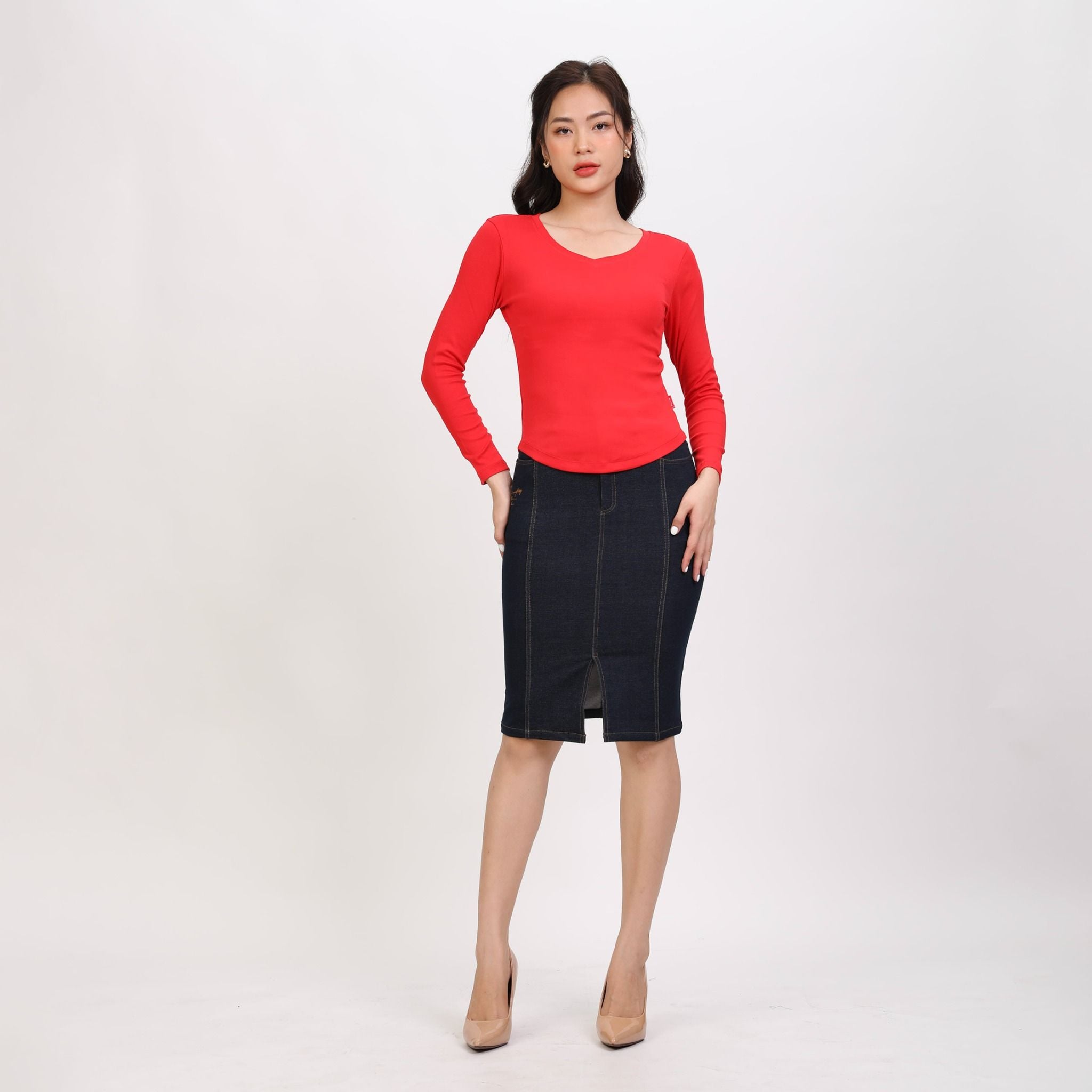 Áo thun nữ tay dài  Cổ Tiim chất Rip chất cotton siêu mát 220p 0273