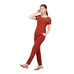Set đồ bộ nữ kiểu quần dài tay ngắn cotton cvc mát 193p 3319