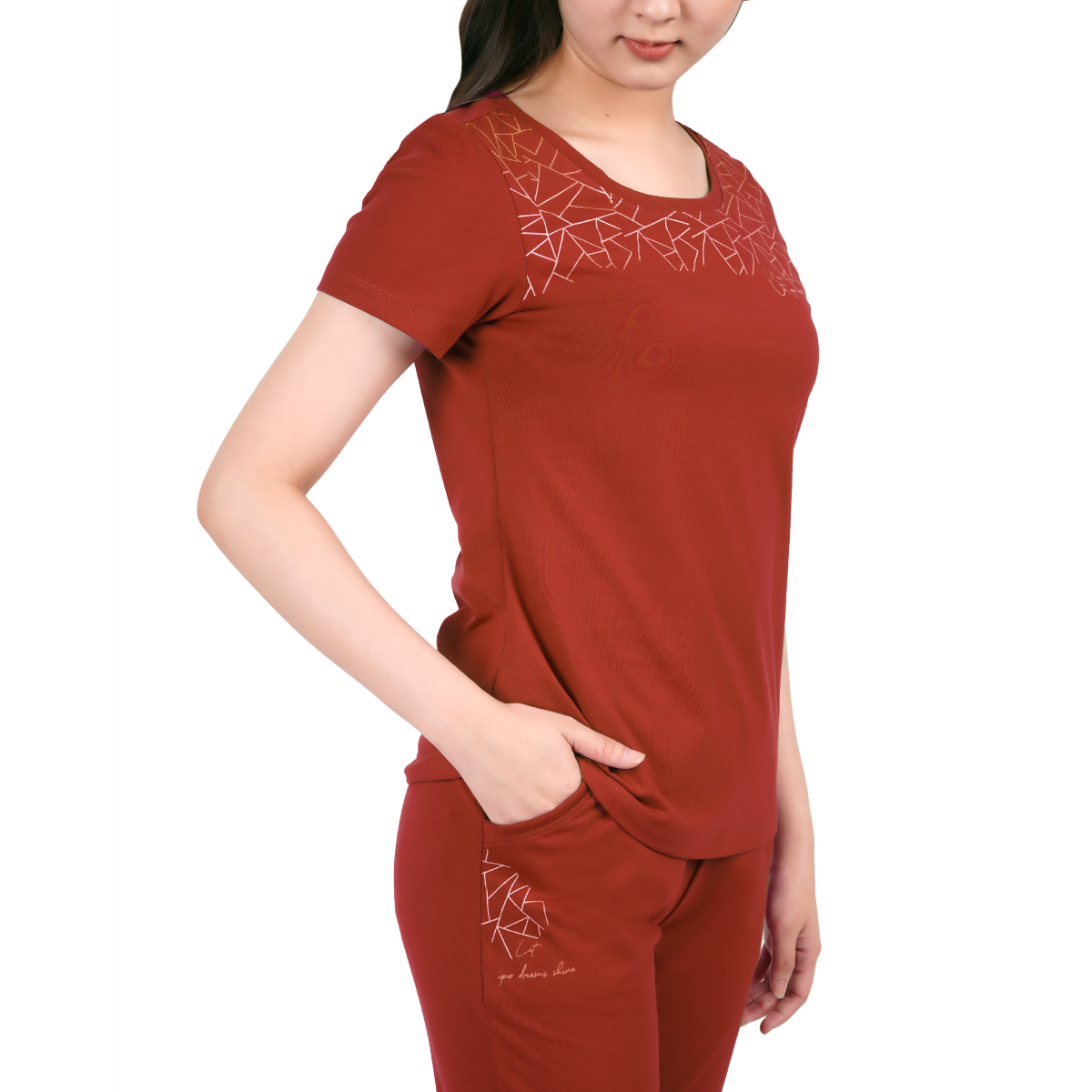 Set đồ bộ nữ kiểu quần dài tay ngắn cotton cvc mát 193p 3319