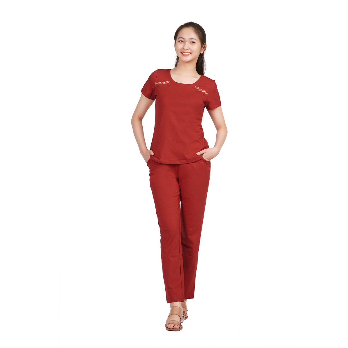 Set đồ bộ nữ kiểu quần dài tay ngắn cotton cvc mát 193p 3309