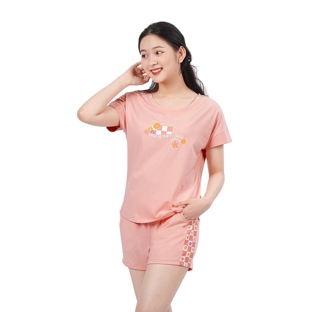 Set đồ bộ nữ kiểu quần đùi tay ngắn chất vảy cá cotton cvc mát 195p 5102