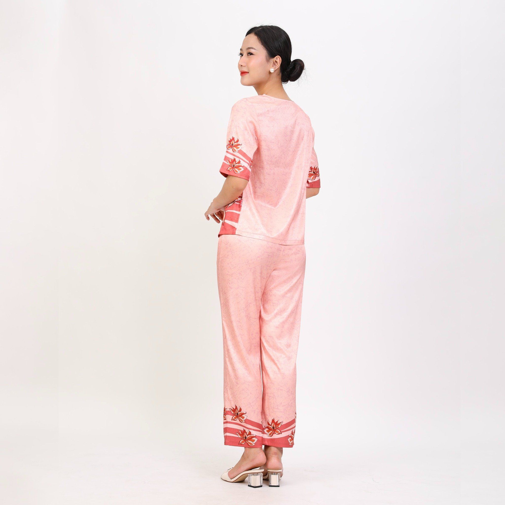 Set đồ bộ nữ kiểu quần dài tay ngắn chất lụa nhung 263p 6057