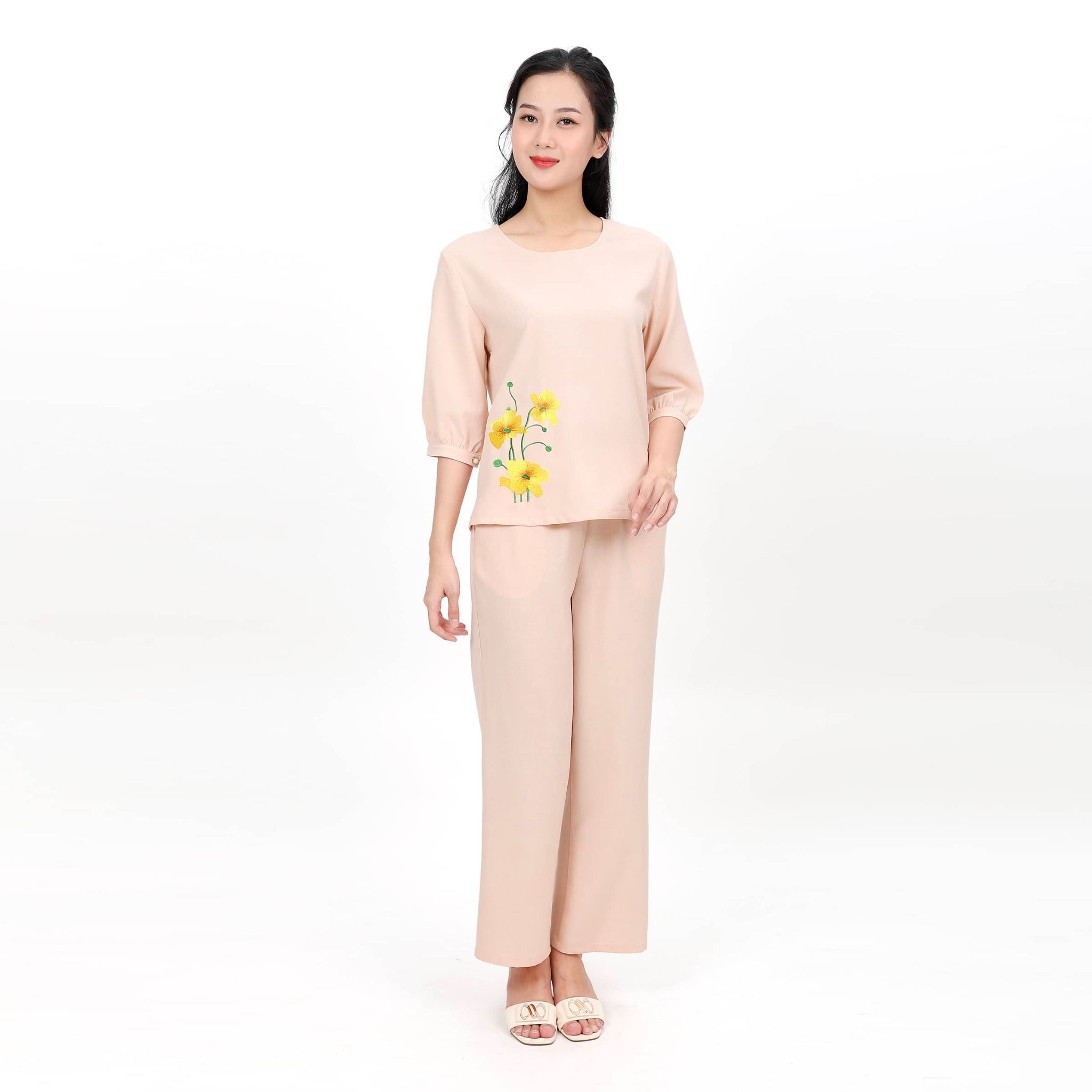 Set đồ bộ nữ kiểu quần dài tay ngắn Linen 383p 3354