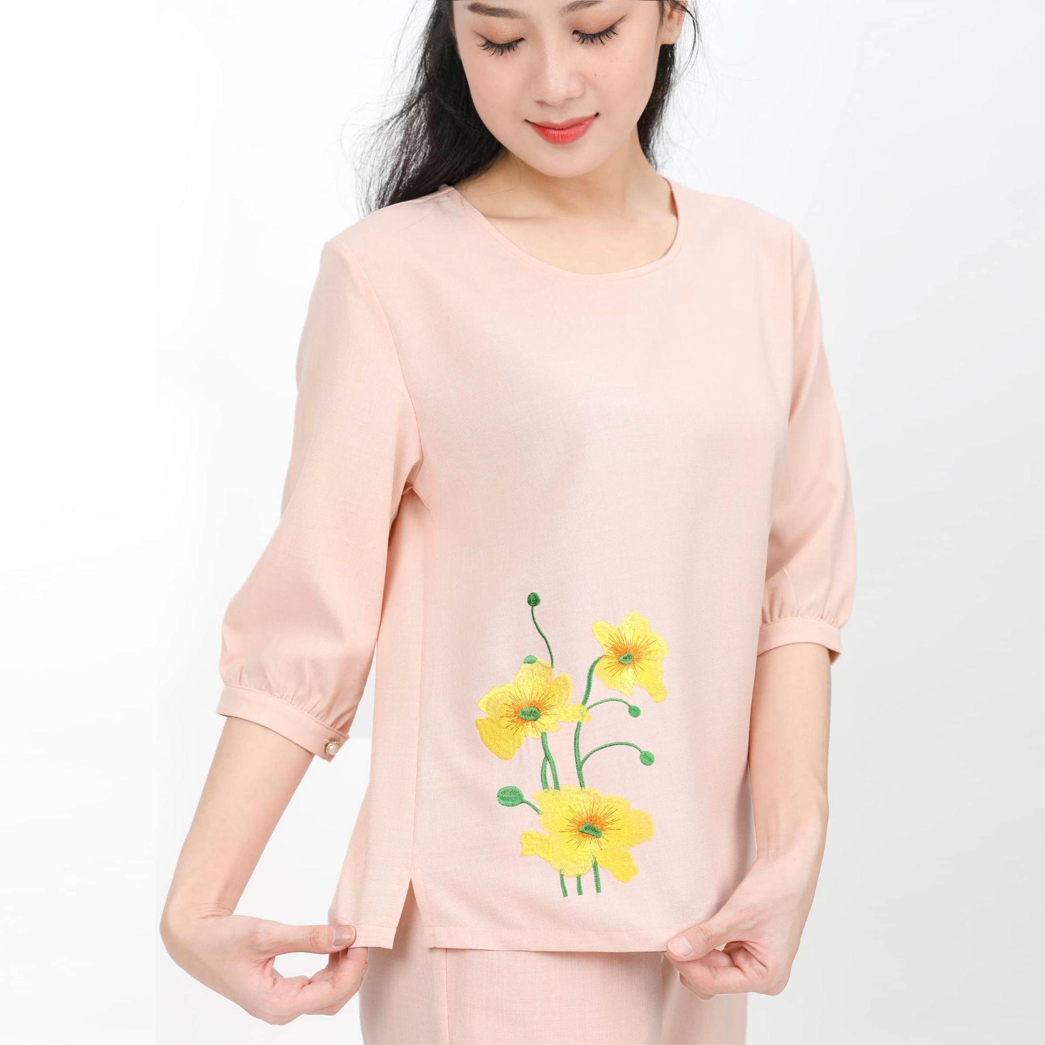 Set đồ bộ nữ kiểu quần dài tay ngắn Linen 383p 3354