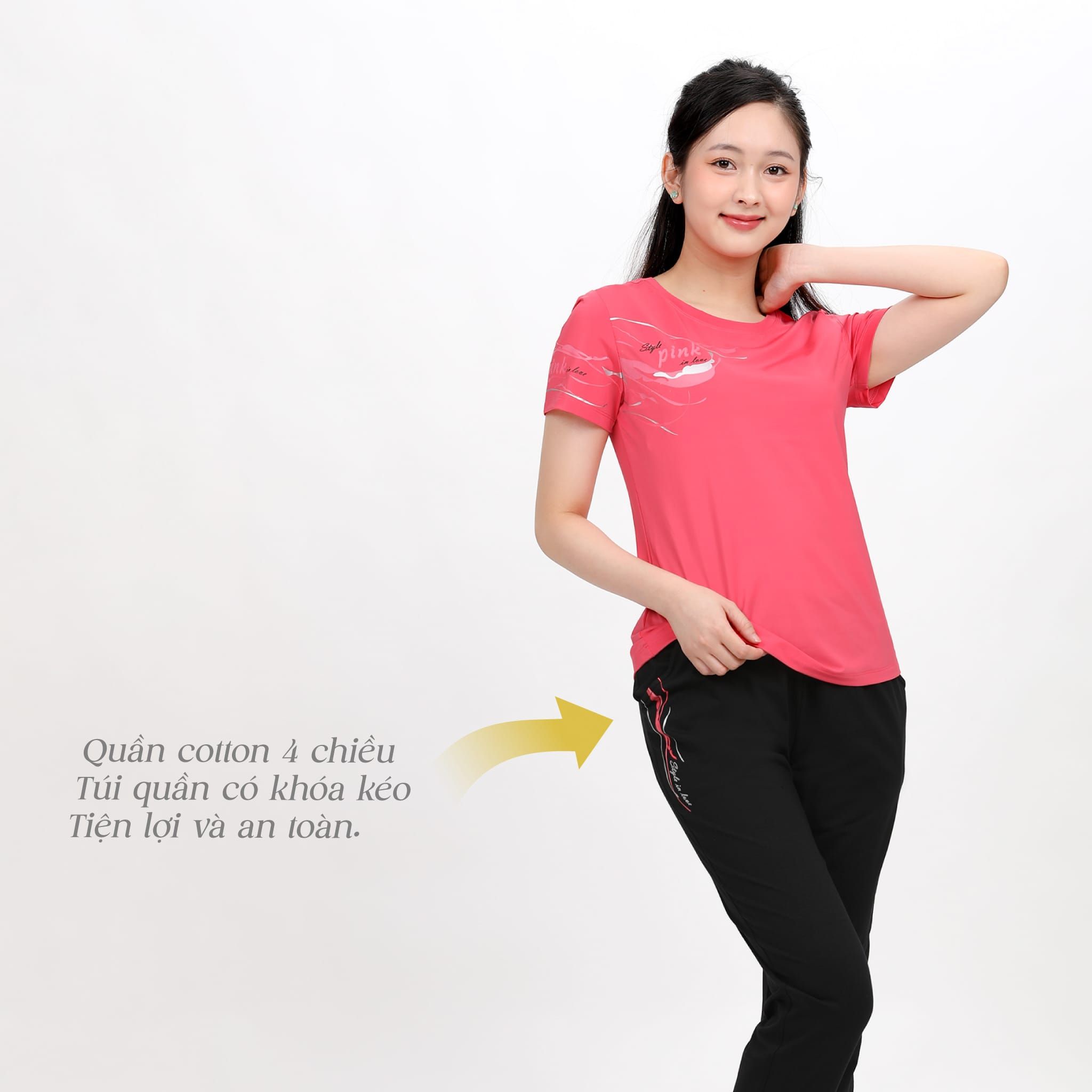 Set đồ bộ nữ kiểu quần dài tay ngắn chất nhung lạnh 153p 6003