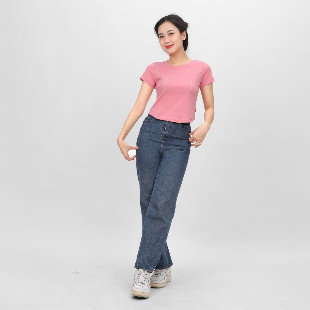 Áo Thun Croptop Tay Ngắn Cổ Tròn LIME Rib Cotton 220p 0267