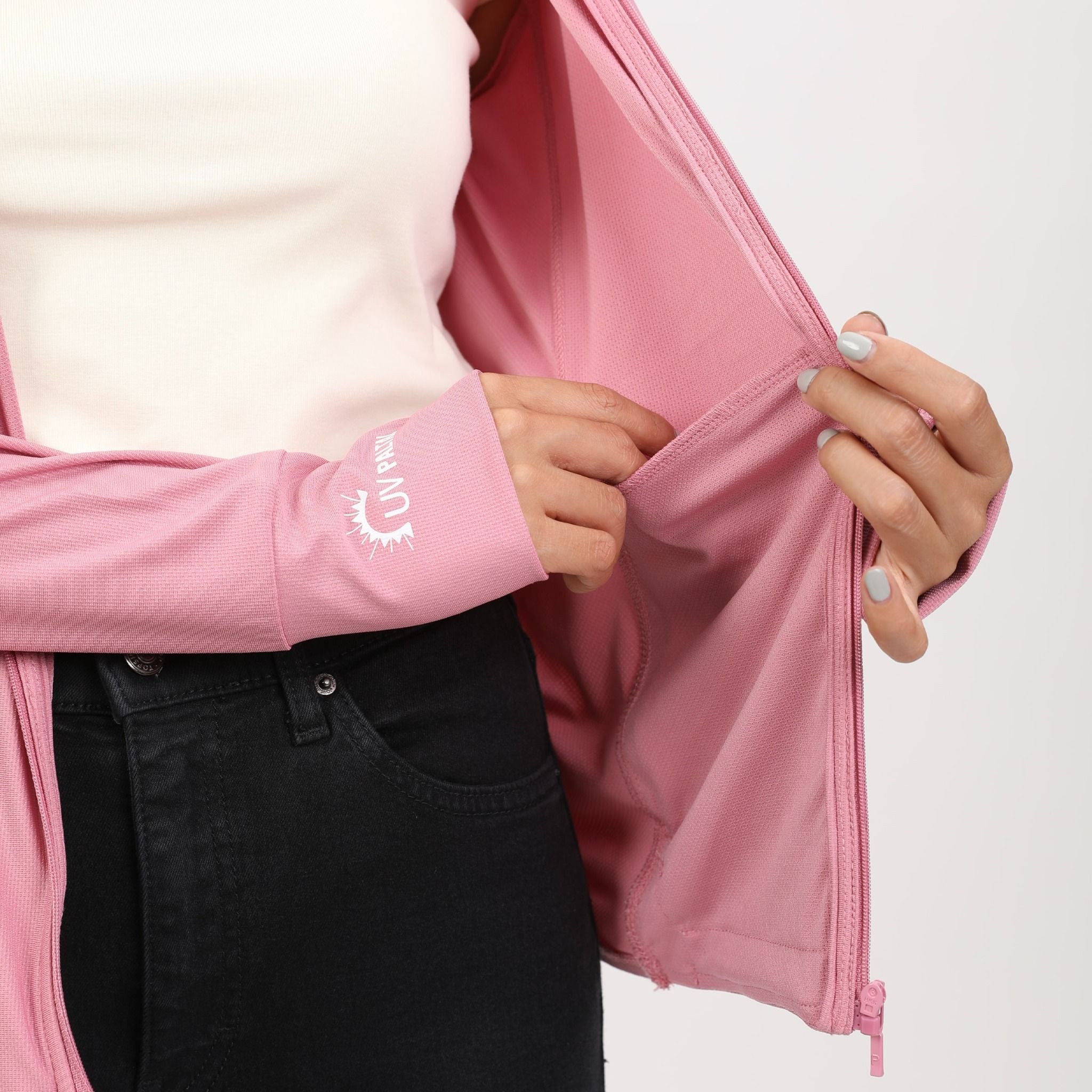 Áo khoác nữ chống nắng, chống UV chất poly cát logo UV đổi màu 311p 1297