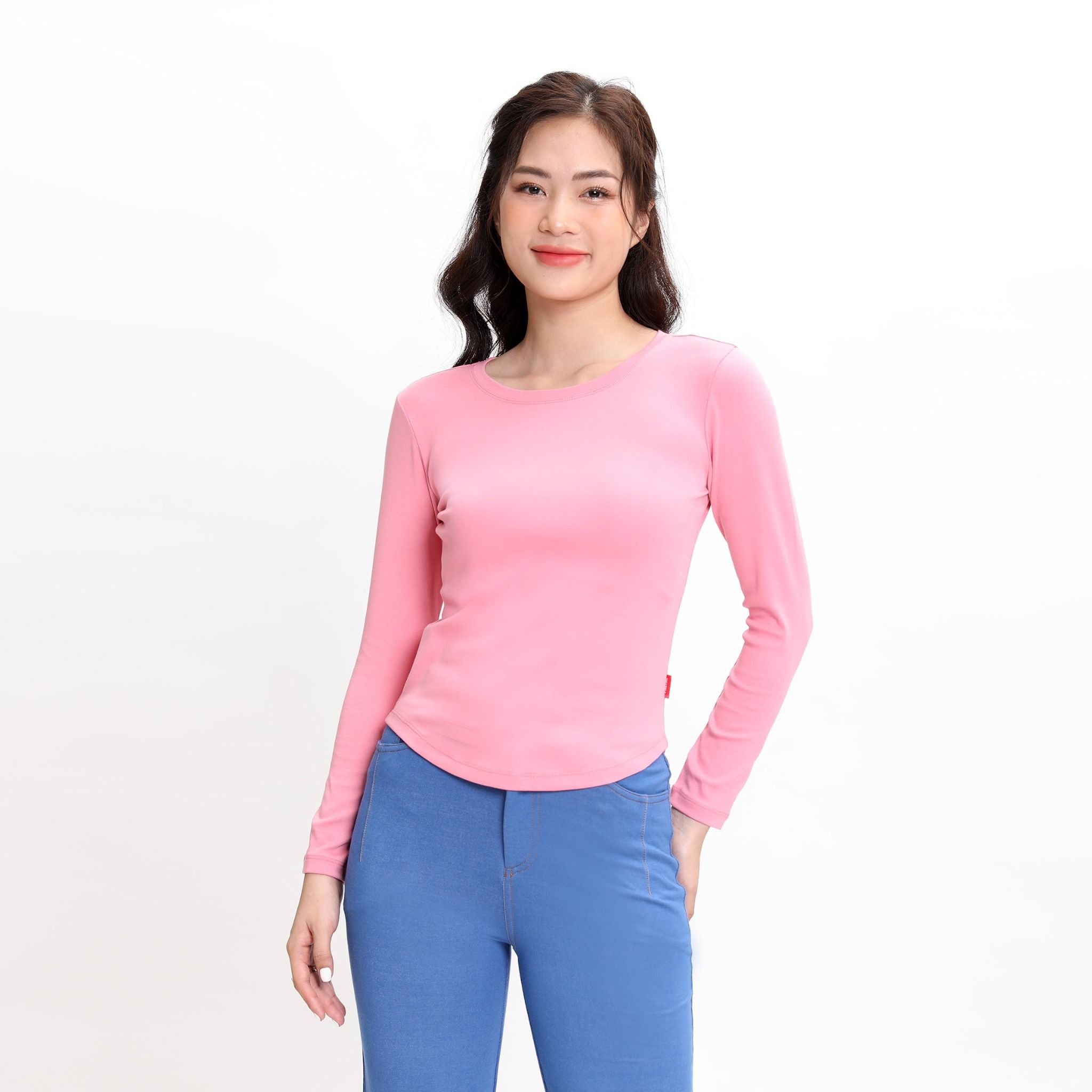 Áo thun nữ tay dài form suông cổ tròn chất rib chất cotton siêu mát 220p 0272