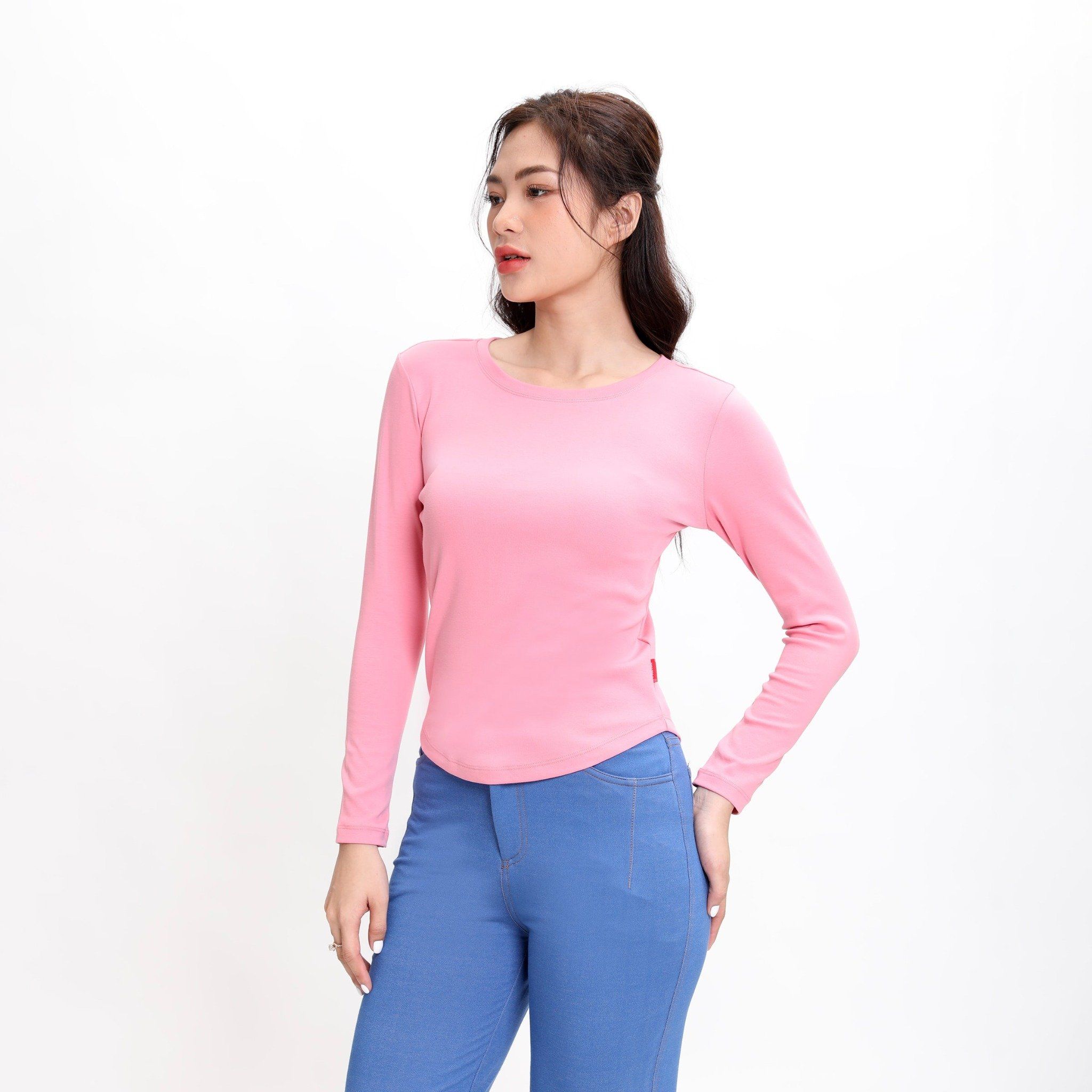Áo thun nữ tay dài form suông cổ tròn chất rib chất cotton siêu mát 220p 0272