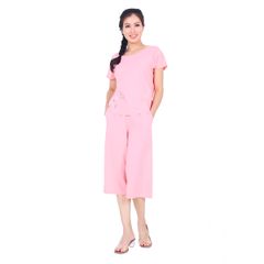 Đồ bộ nữ mặc nhà kiểu quần ống rộng lửng tay ngắn silk linen 484p 4096