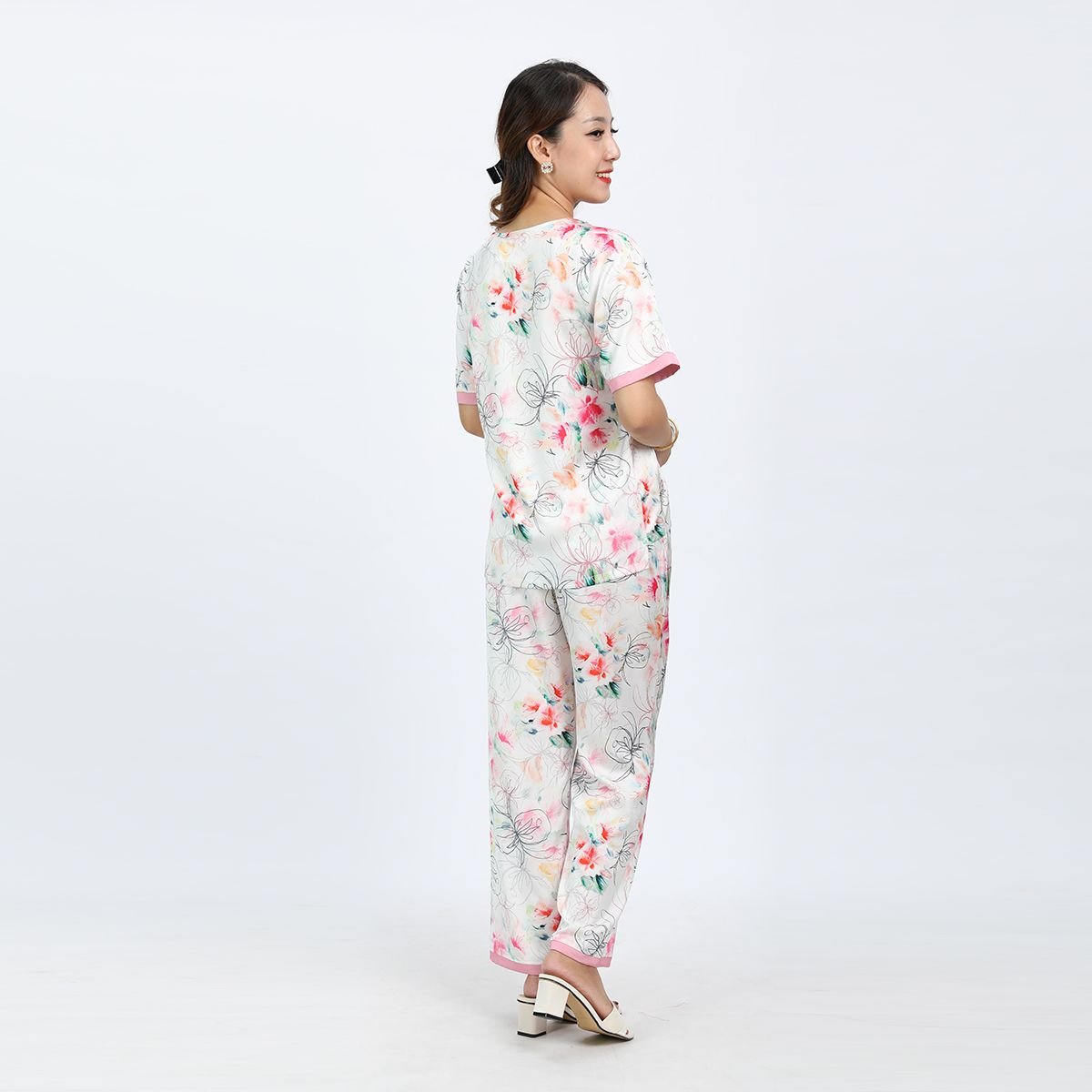 Set đồ bộ nữ kiểu quần dài tay ngắn chất lụa nhung 263p 3363