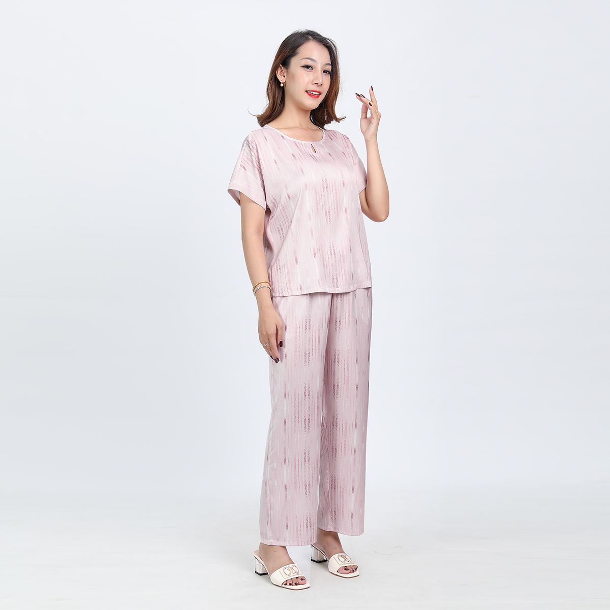 Set đồ bộ nữ kiểu quần dài tay ngắn chất lụa nhung 263p 3351