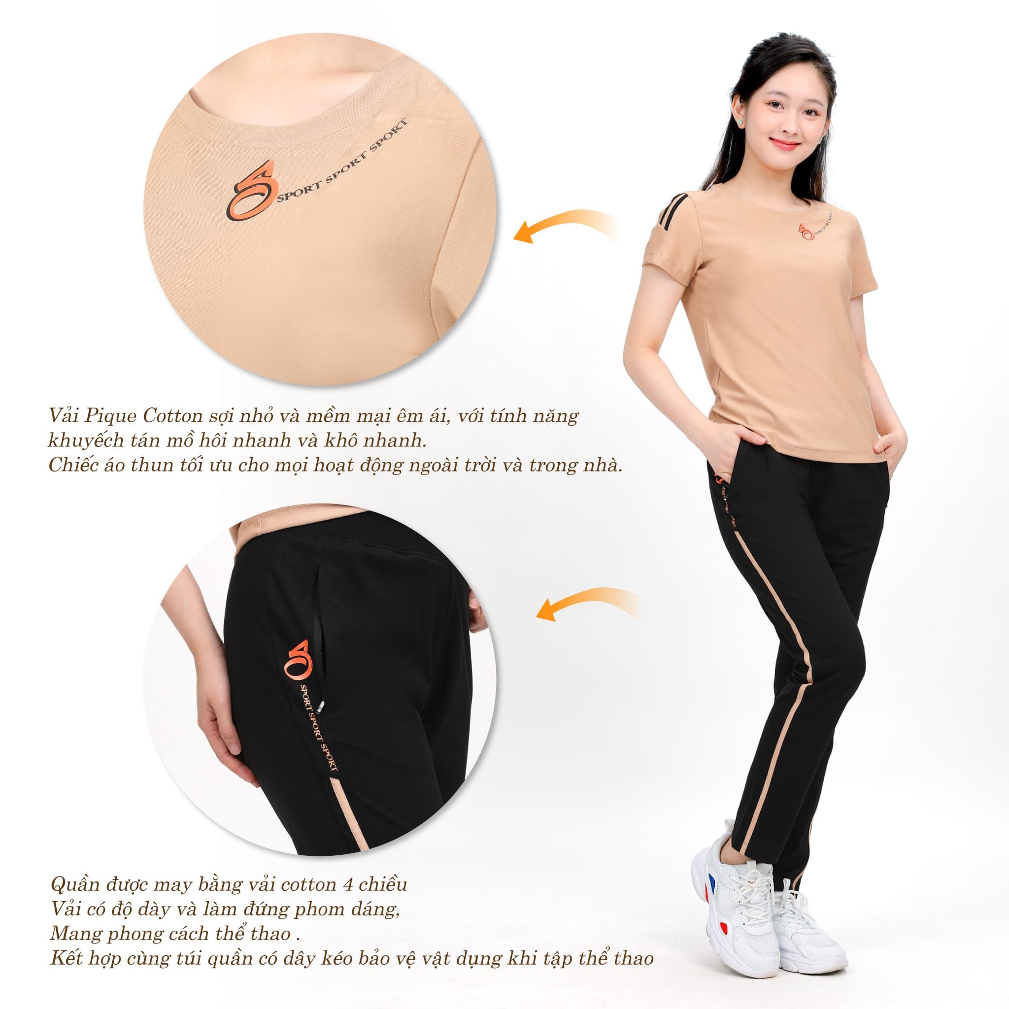 Set đồ bộ nữ kiểu quần dài tay ngắn chất pique 523p 3381