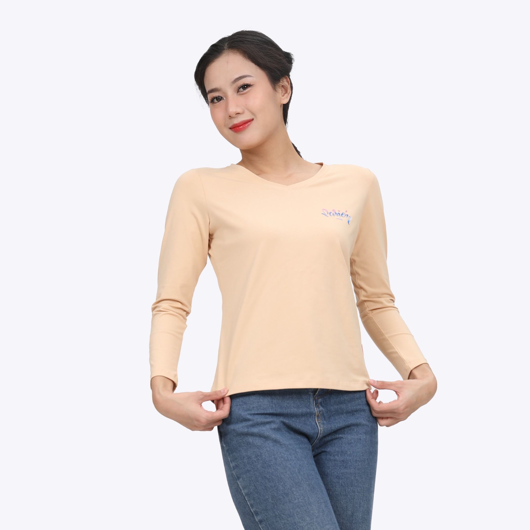 Áo thun nữ tay dài Cổ Tim chất cotton siêu mát 020p 0271