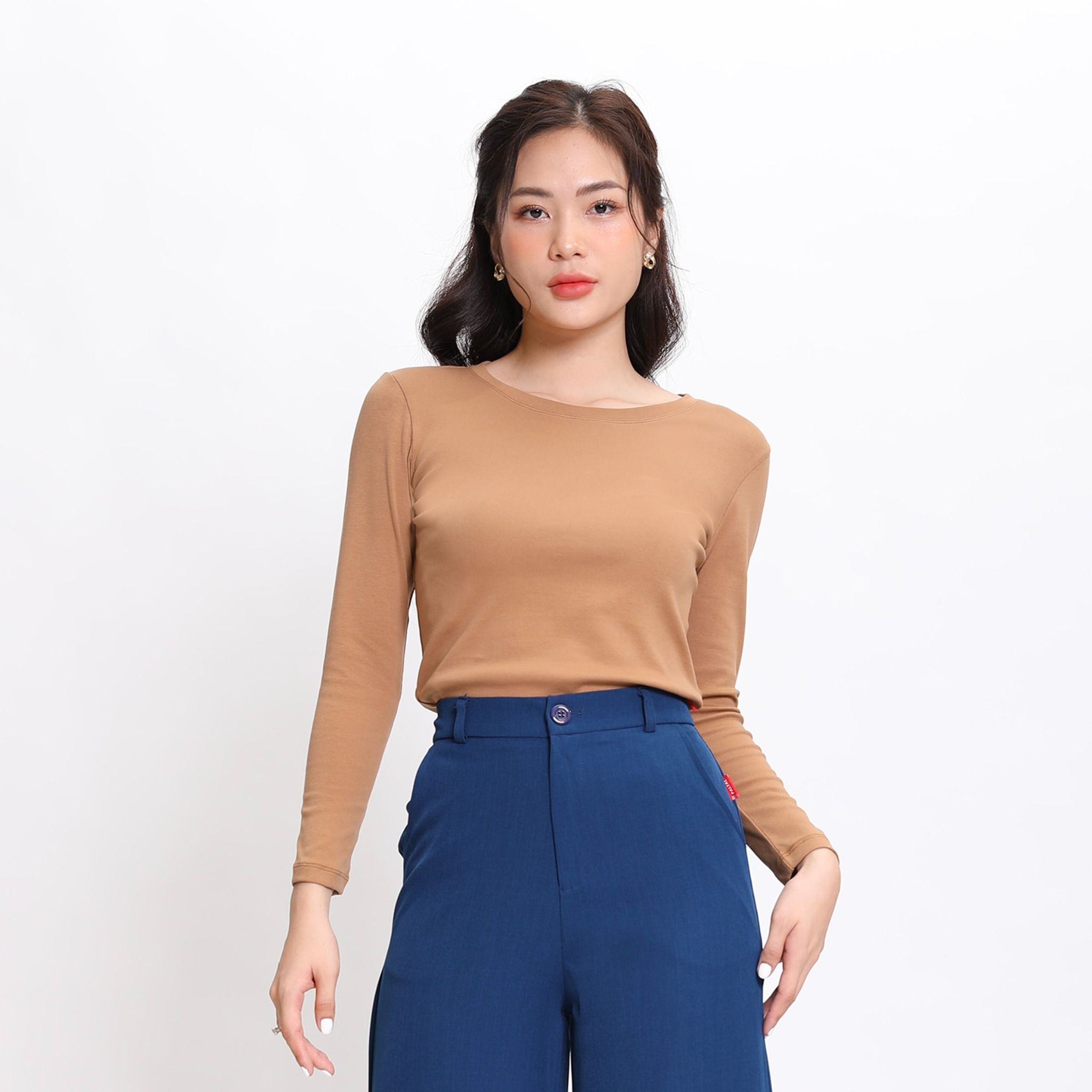 Áo thun nữ tay dài form suông cổ tròn chất rib chất cotton siêu mát 220p 0272
