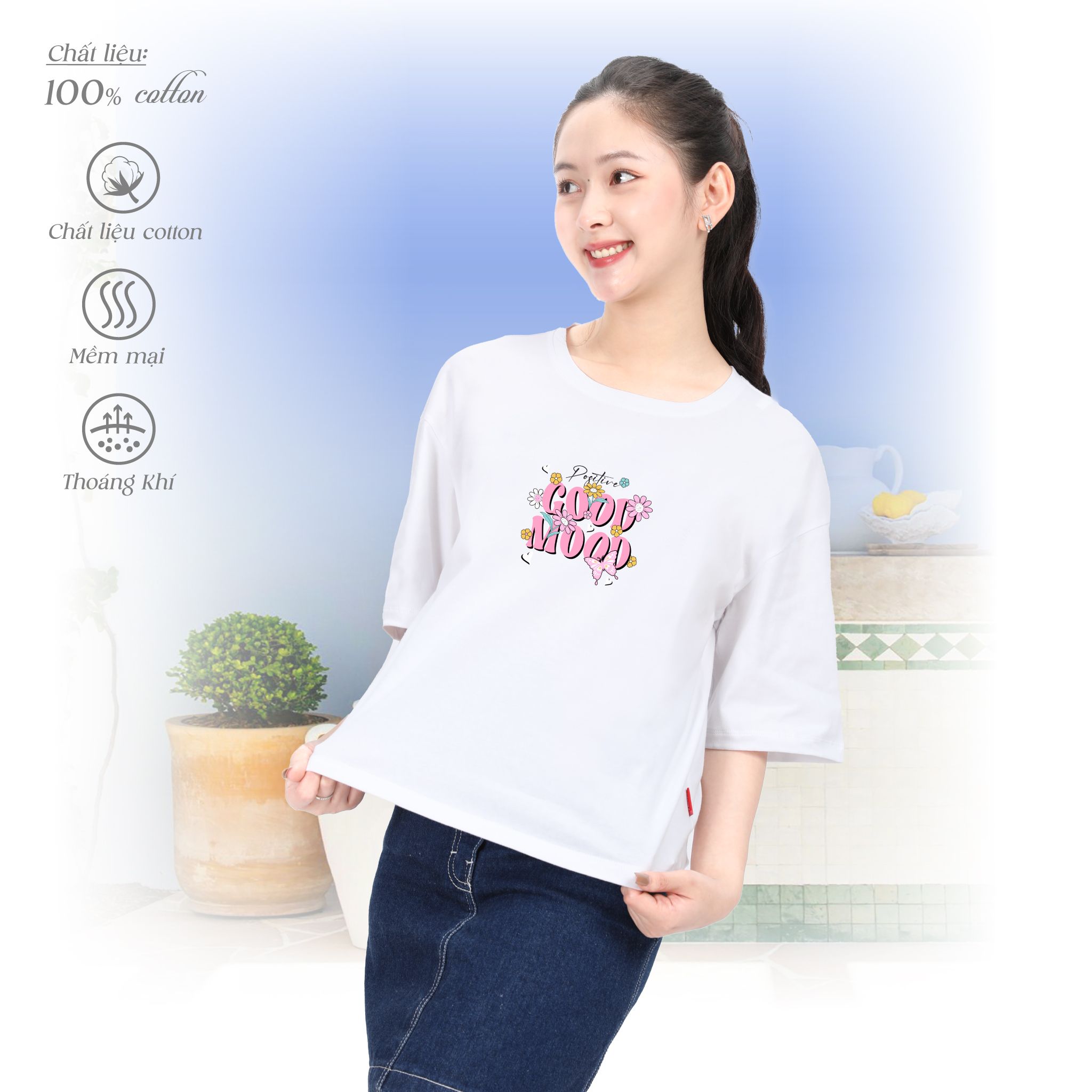 Áo thun nữ tay ngắn chất cotton siêu mát form rộng 020p 0227
