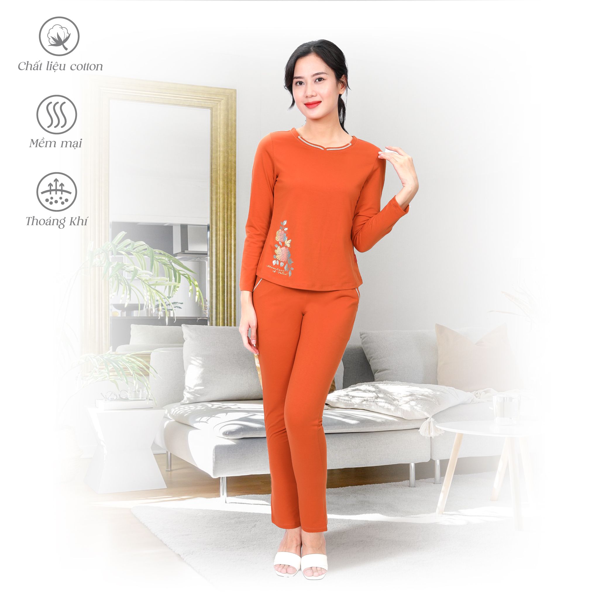 Set đồ bộ nữ kiểu quần dài tay dài cotton cvc mát 183p 3210