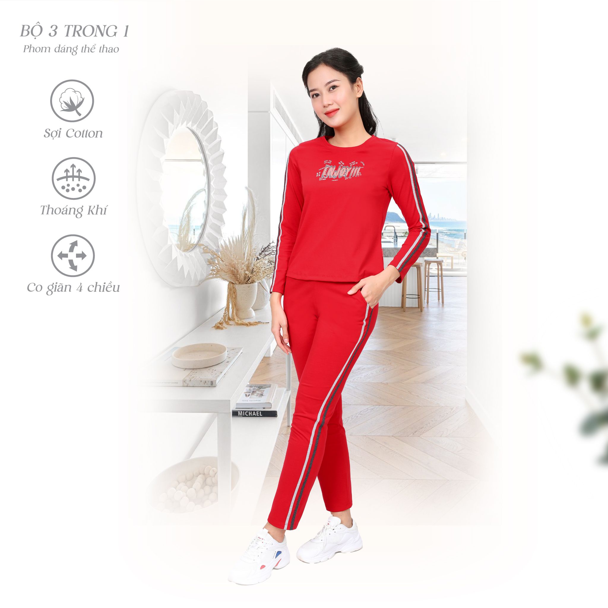 Set đồ bộ nữ kiểu quần dài tay dài chất cotton siêu mát 183p 3211