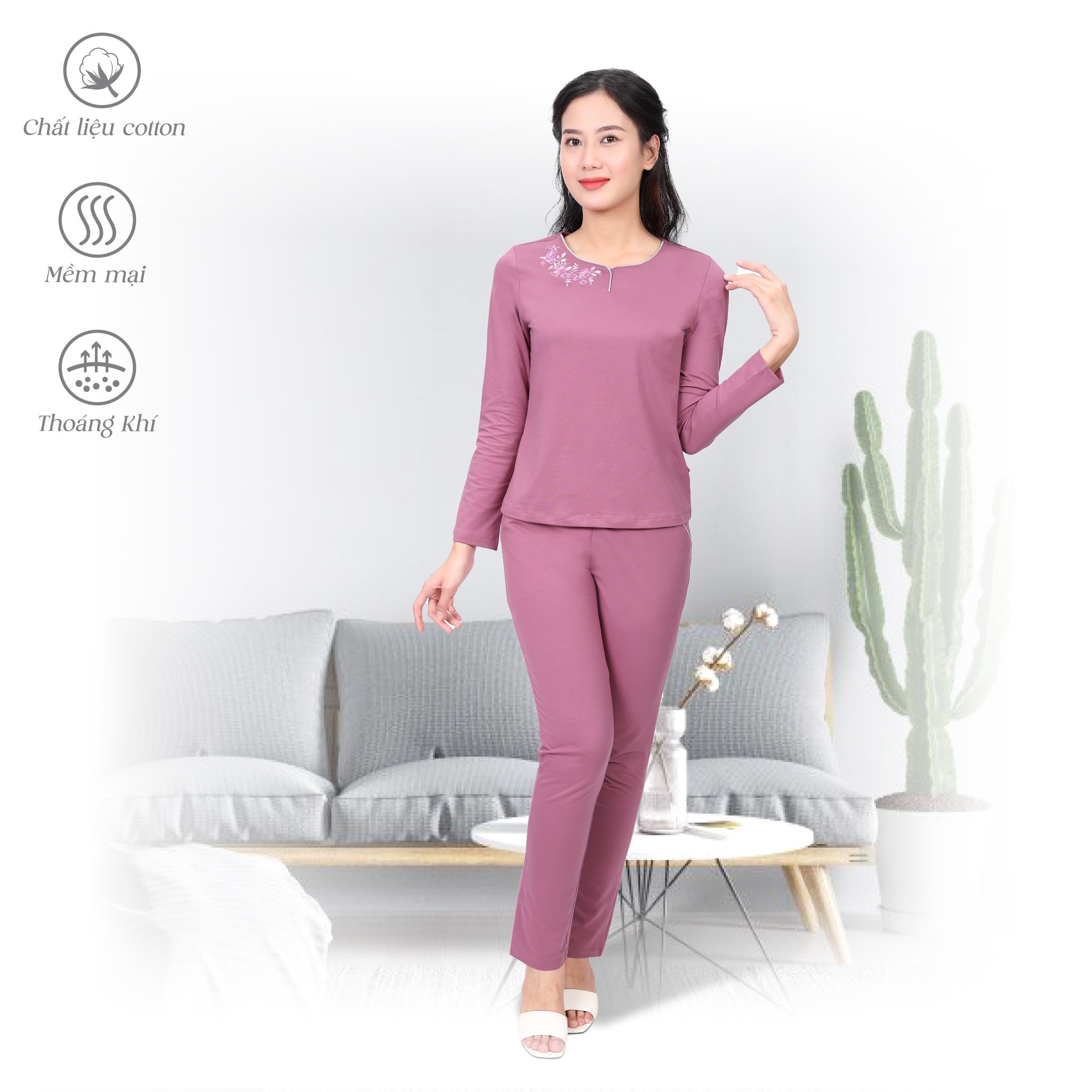 Set đồ bộ nữ kiểu quần dài tay dài 183p 3212