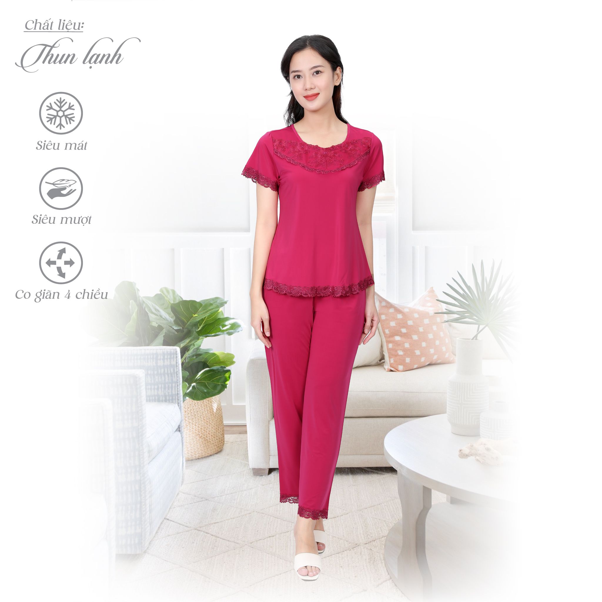 Set đồ bộ nữ kiểu quần dài tay ngắn chất thun lạnh siêu bền 013p 6015