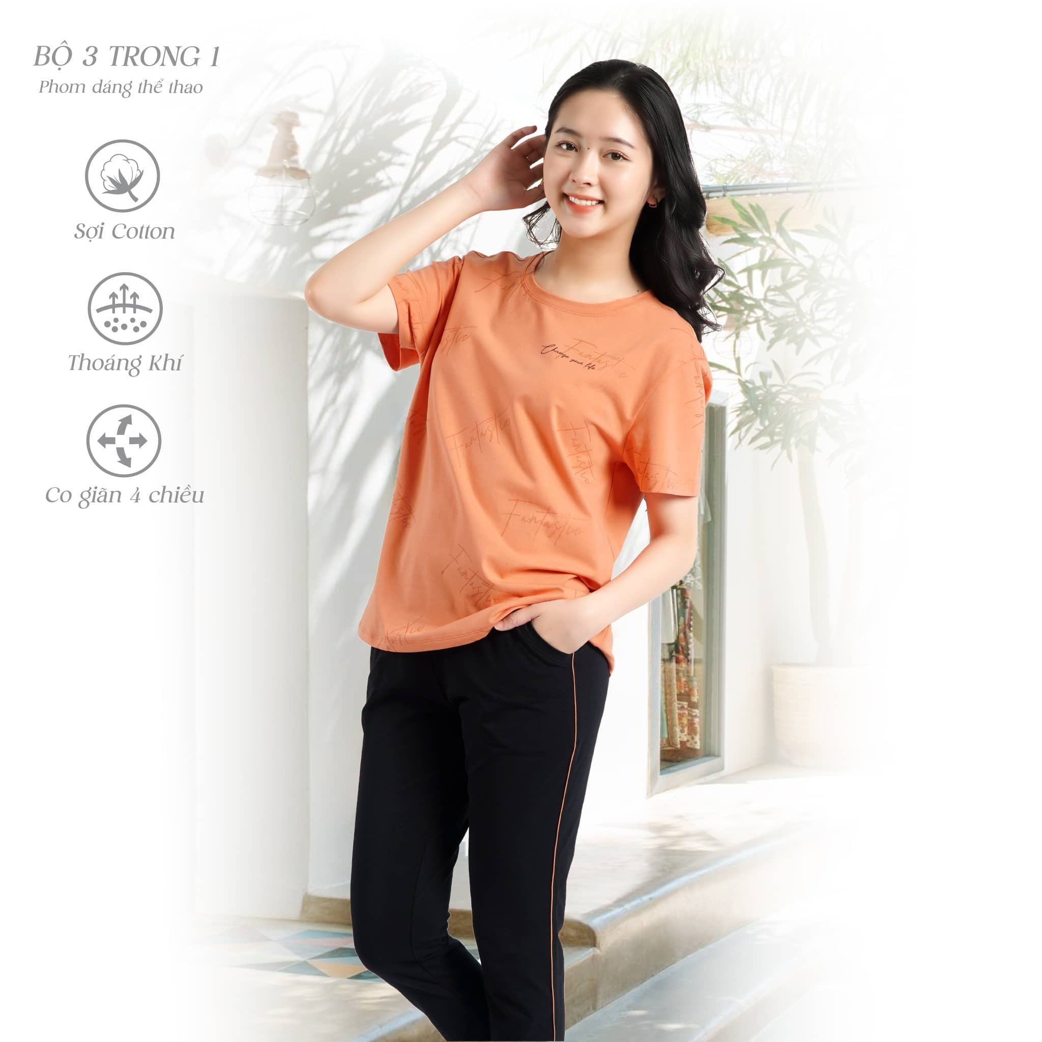 Set đồ bộ nữ kiểu quần quần dài tay ngắn chất cotton siêu mát 023p 3228