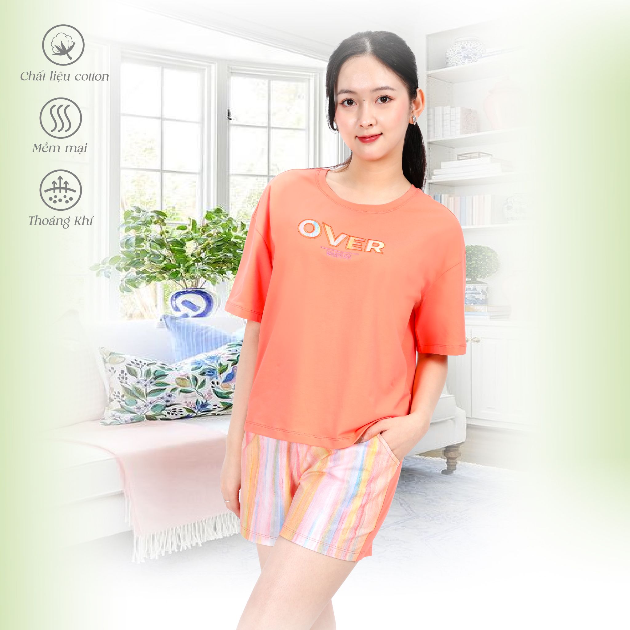 Set đồ bộ nữ kiểu quần đùi tay ngắn chất cotton siêu mát 025p 5142
