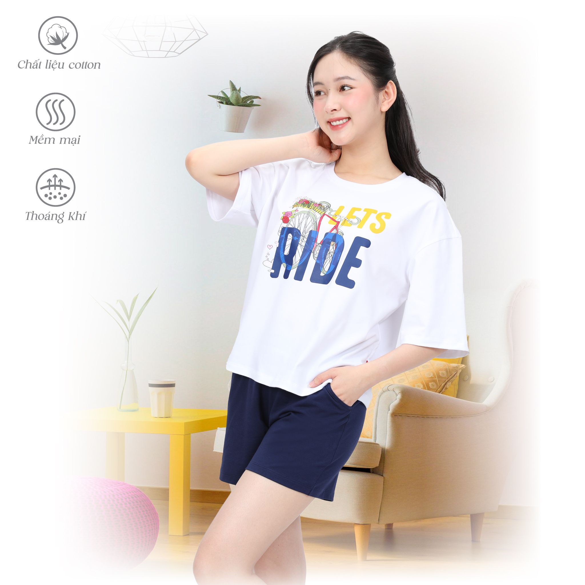 Set đồ bộ nữ kiểu quần đùi tay ngắn chất cotton siêu mát 195p 5165