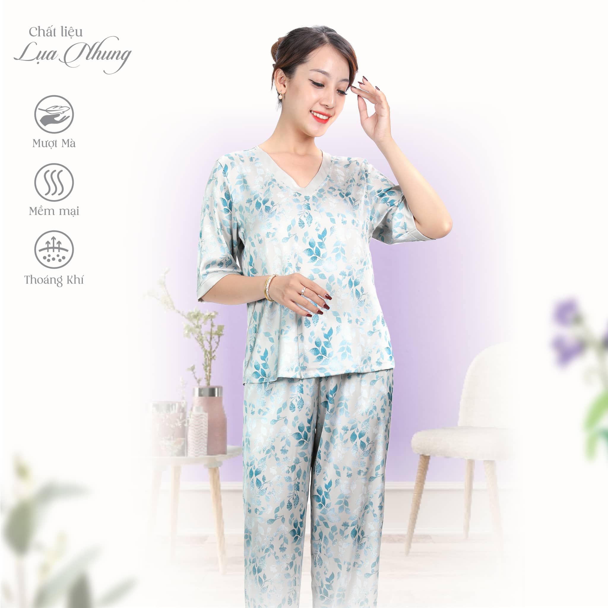 Set đồ bộ nữ kiểu quần dài tay ngắn chất lụa nhung 263p 3349