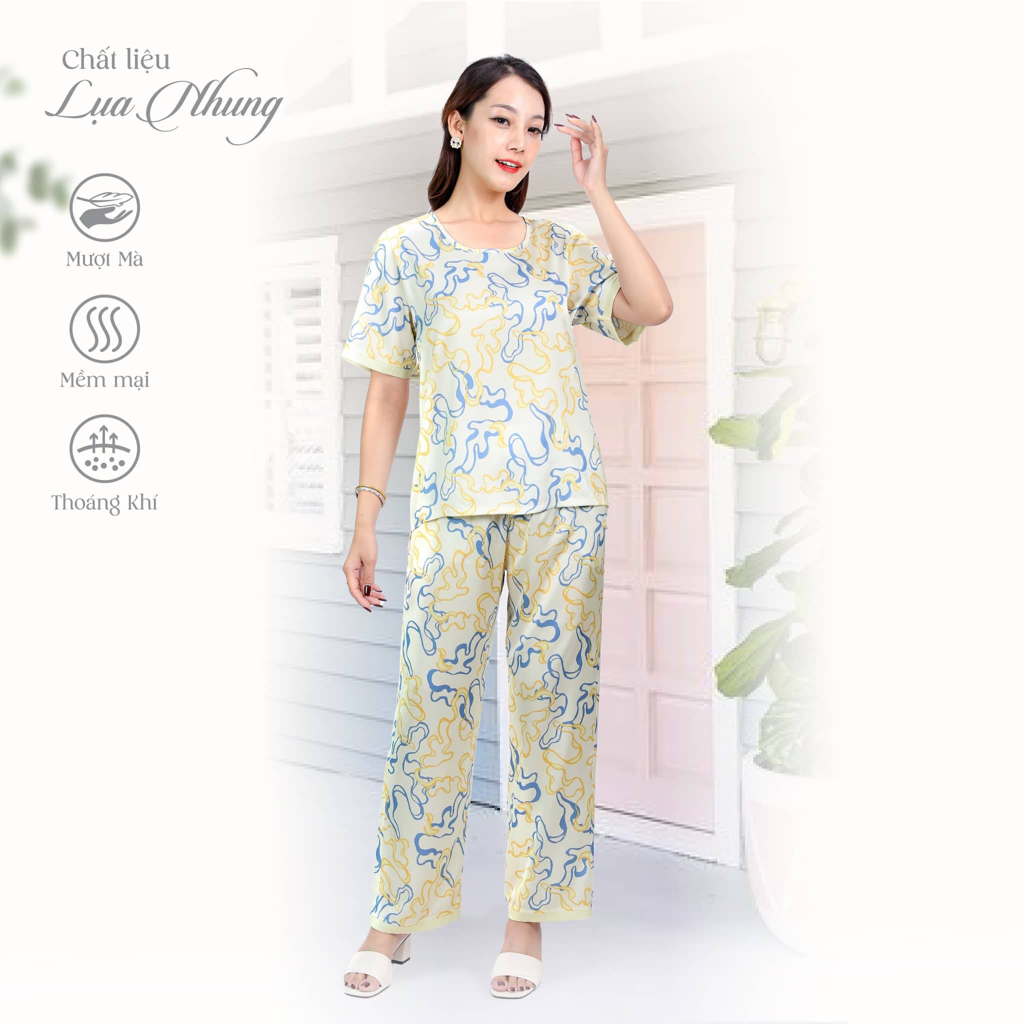 Set đồ bộ nữ kiểu quần dài tay ngắn chất lụa nhung 263p 3364