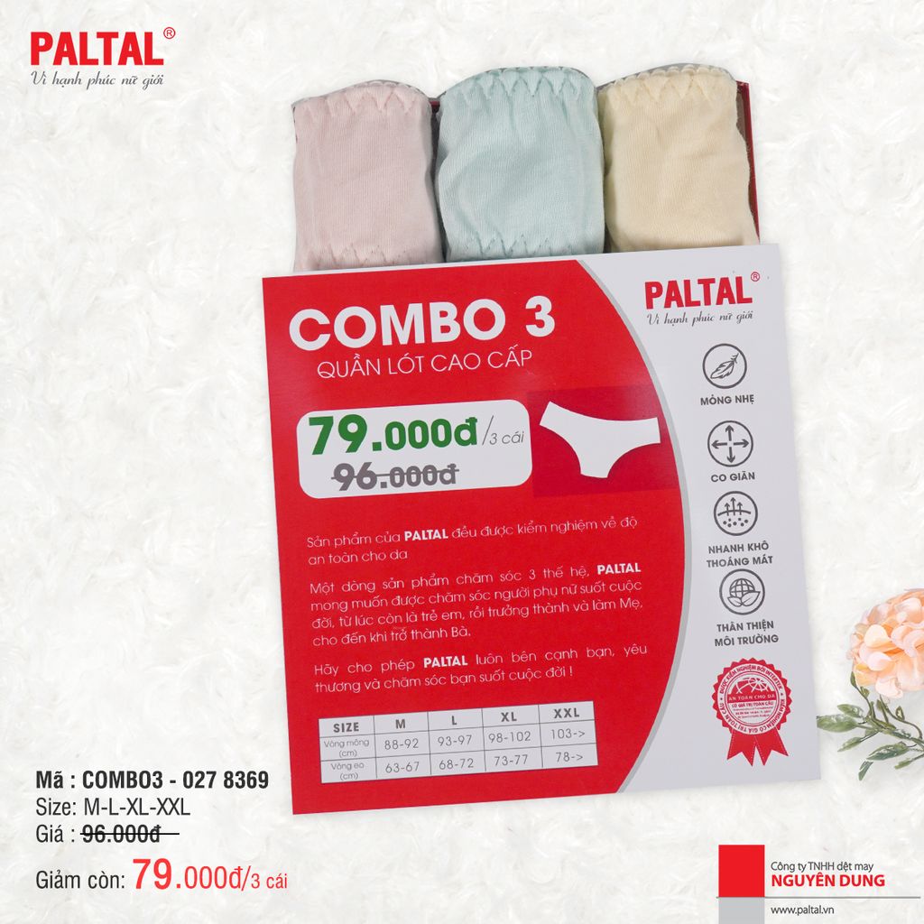 Combo 3 quần lót nữ cotton 027p 8369