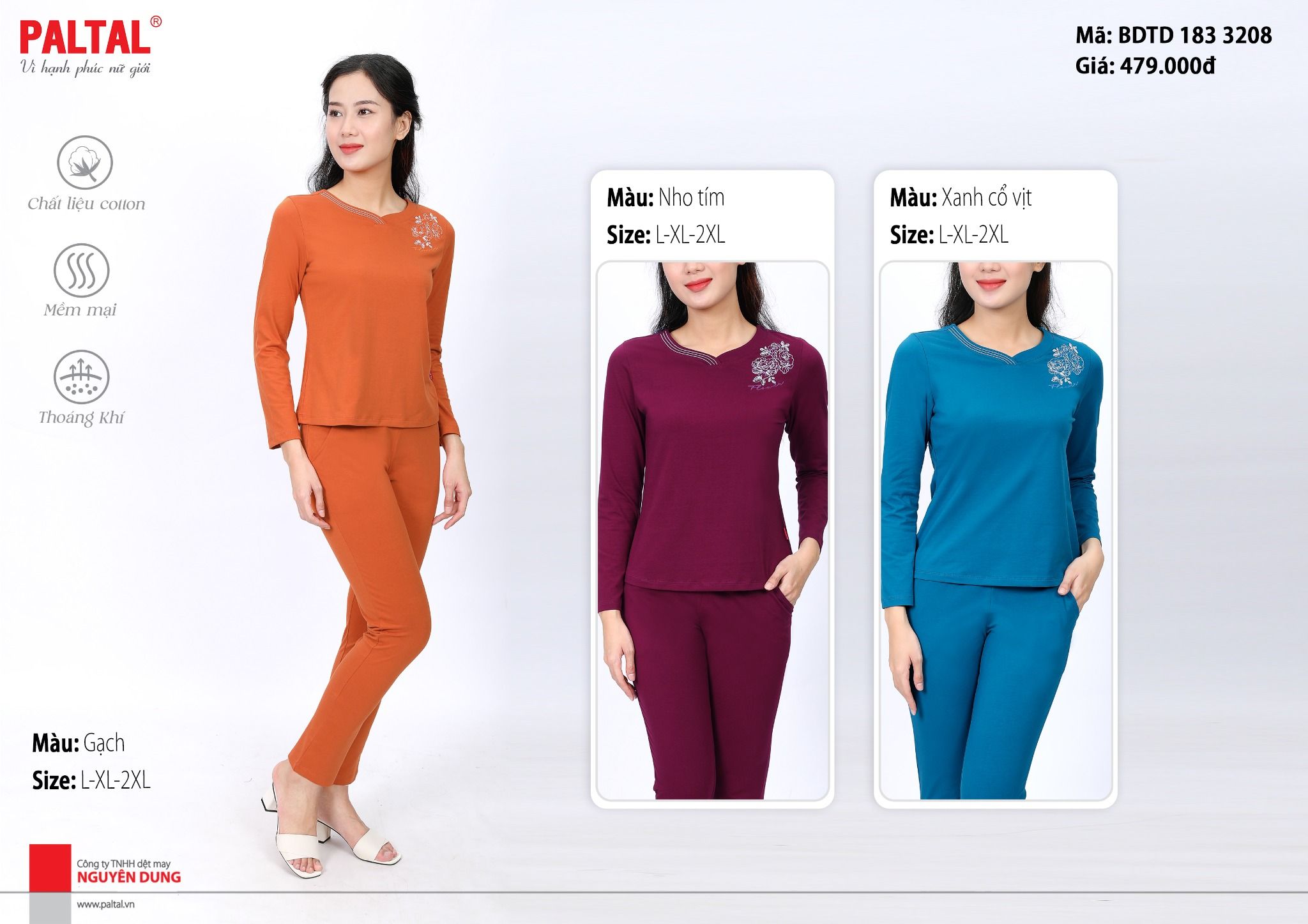 Set đồ bộ nữ kiểu quần dài tay dài 183p 3208