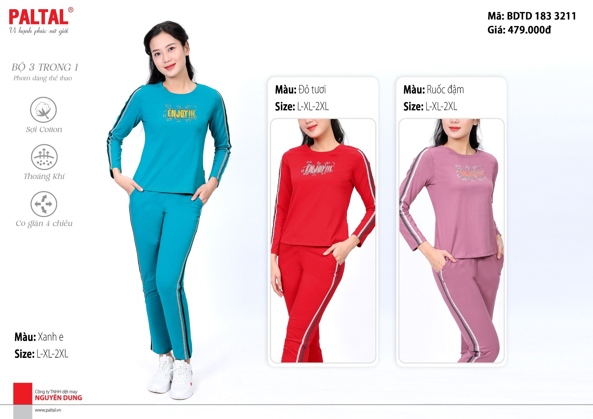 Set đồ bộ nữ kiểu quần dài tay dài chất cotton siêu mát 183p 3211