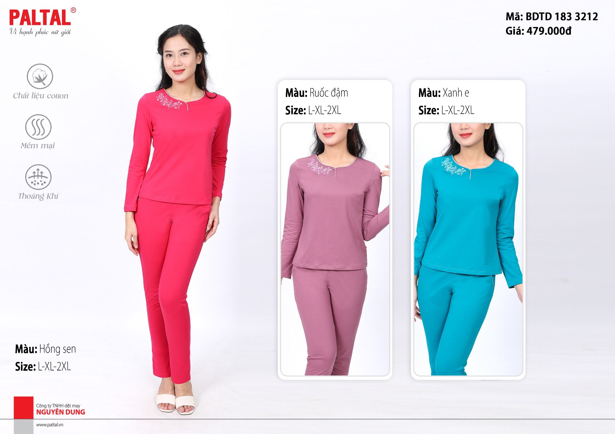 Set đồ bộ nữ kiểu quần dài tay dài 183p 3212