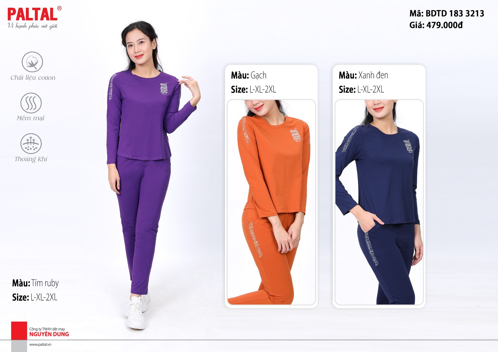 Set đồ bộ nữ kiểu quần dài tay dài 183p 3213