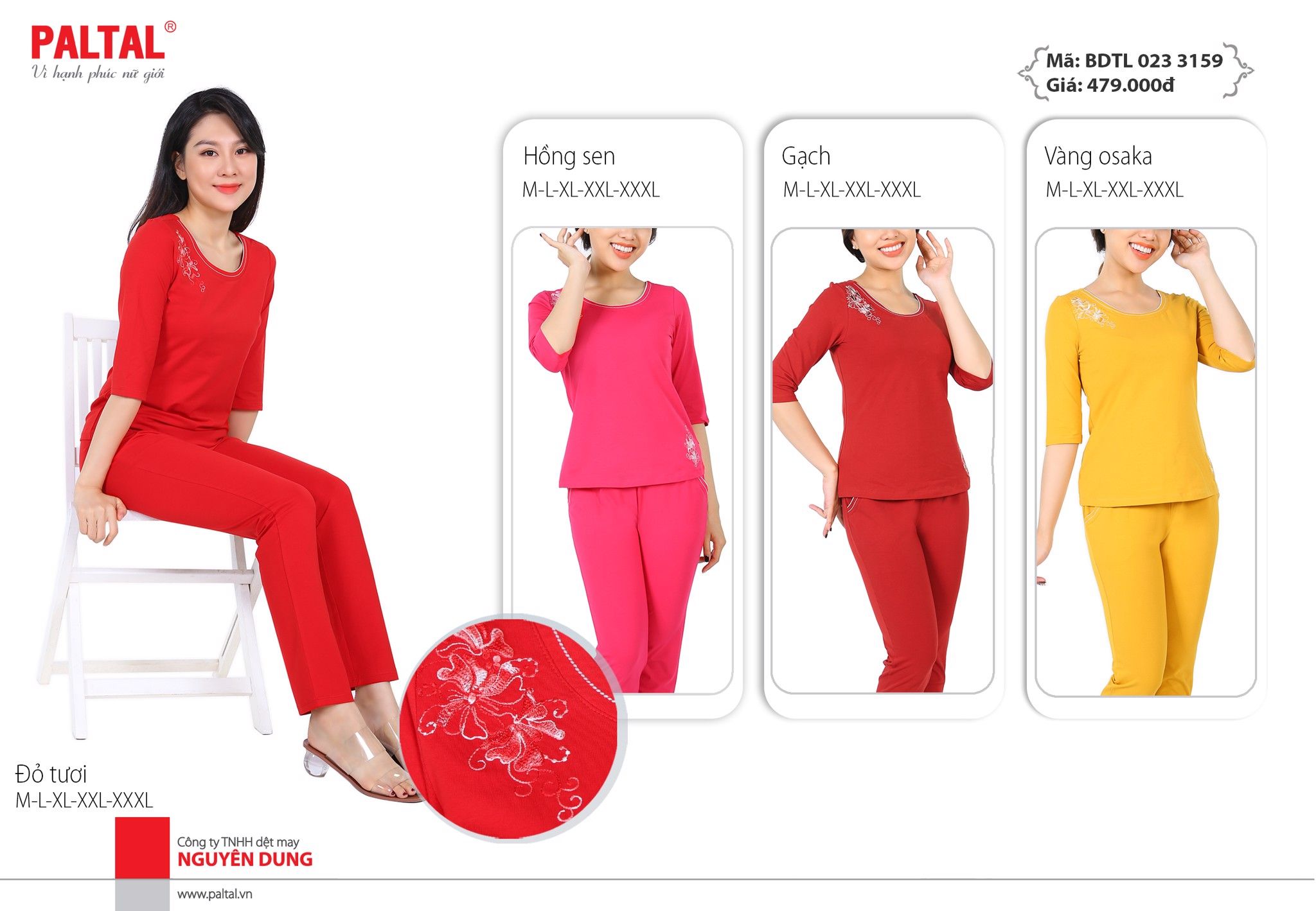 Set đồ bộ nữ kiểu quần dài tay lỡ cottton 023p 3159