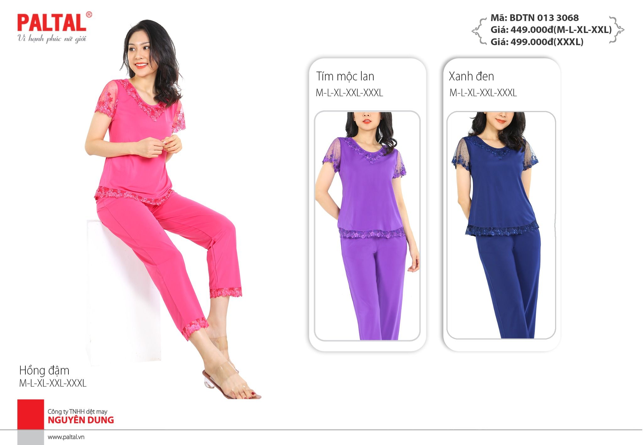 Set đồ bộ nữ kiểu quần dài tay ngắn chất thun lạnh siêu bền 013p 3068