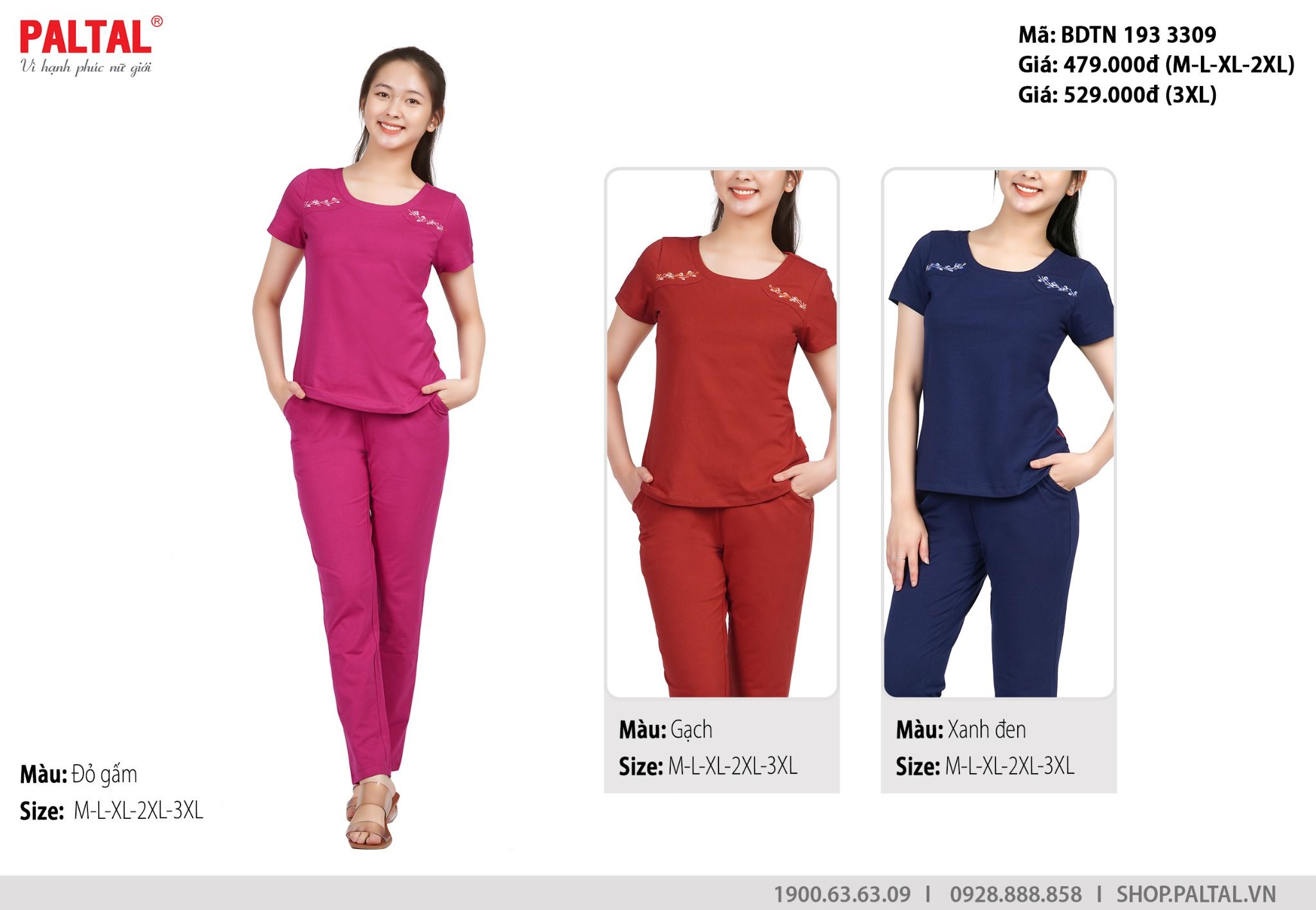 Set đồ bộ nữ kiểu quần dài tay ngắn cotton cvc mát 193p 3309