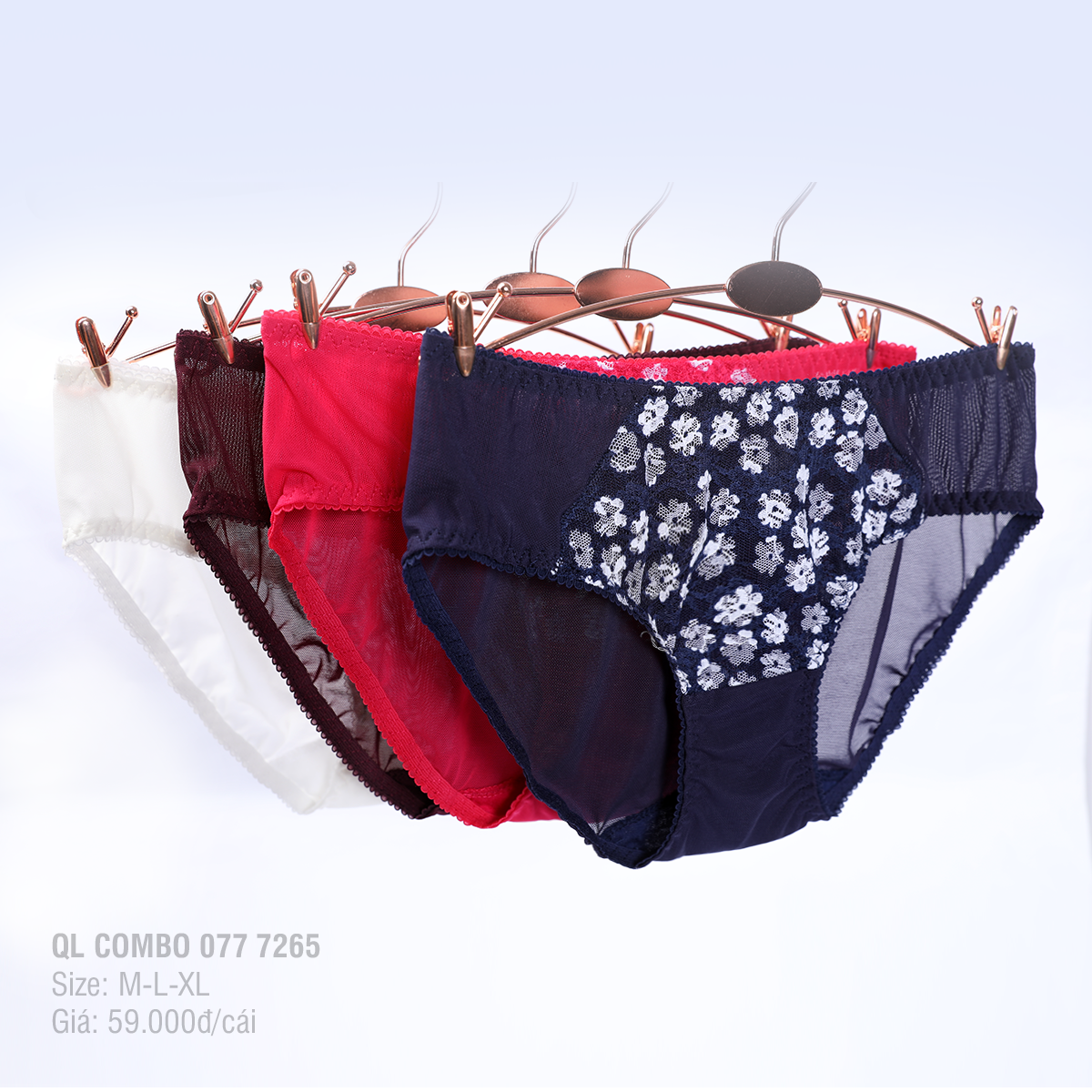 Combo 02-06-10 Quần lót nữ kháng khuẩn chất Voal Lưới siêu thoáng 077p 7263 / 7265 / 7267