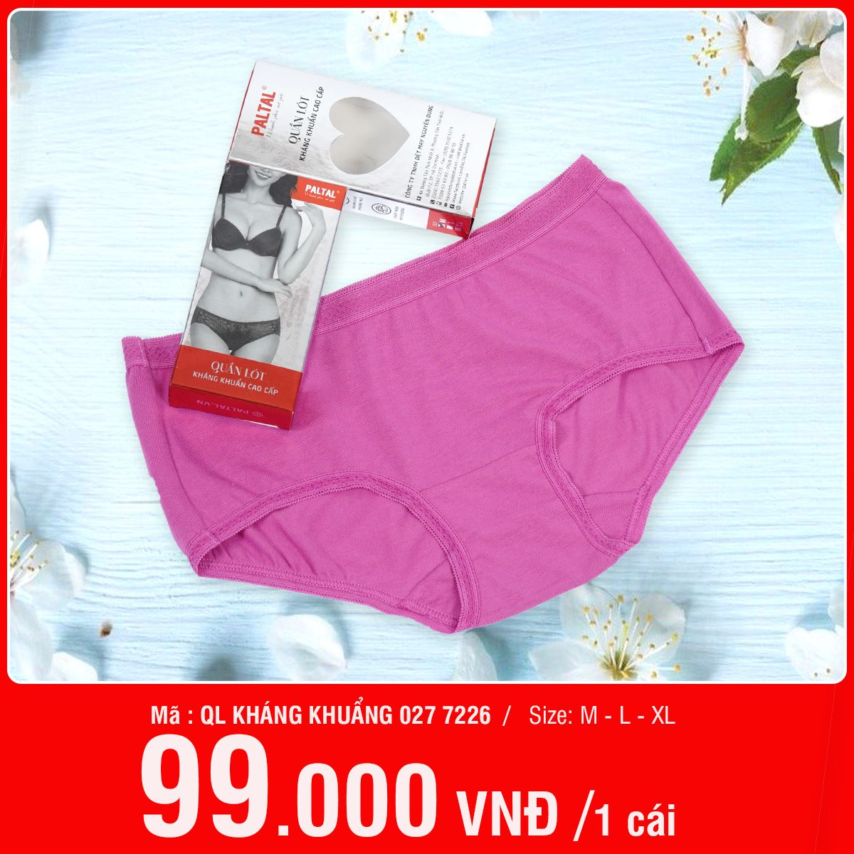 Hộp quần lót nữ kháng khuẩn 027p 7226