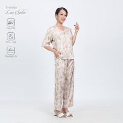 Set đồ bộ nữ kiểu quần dài tay ngắn chất lụa nhung 263p 3349