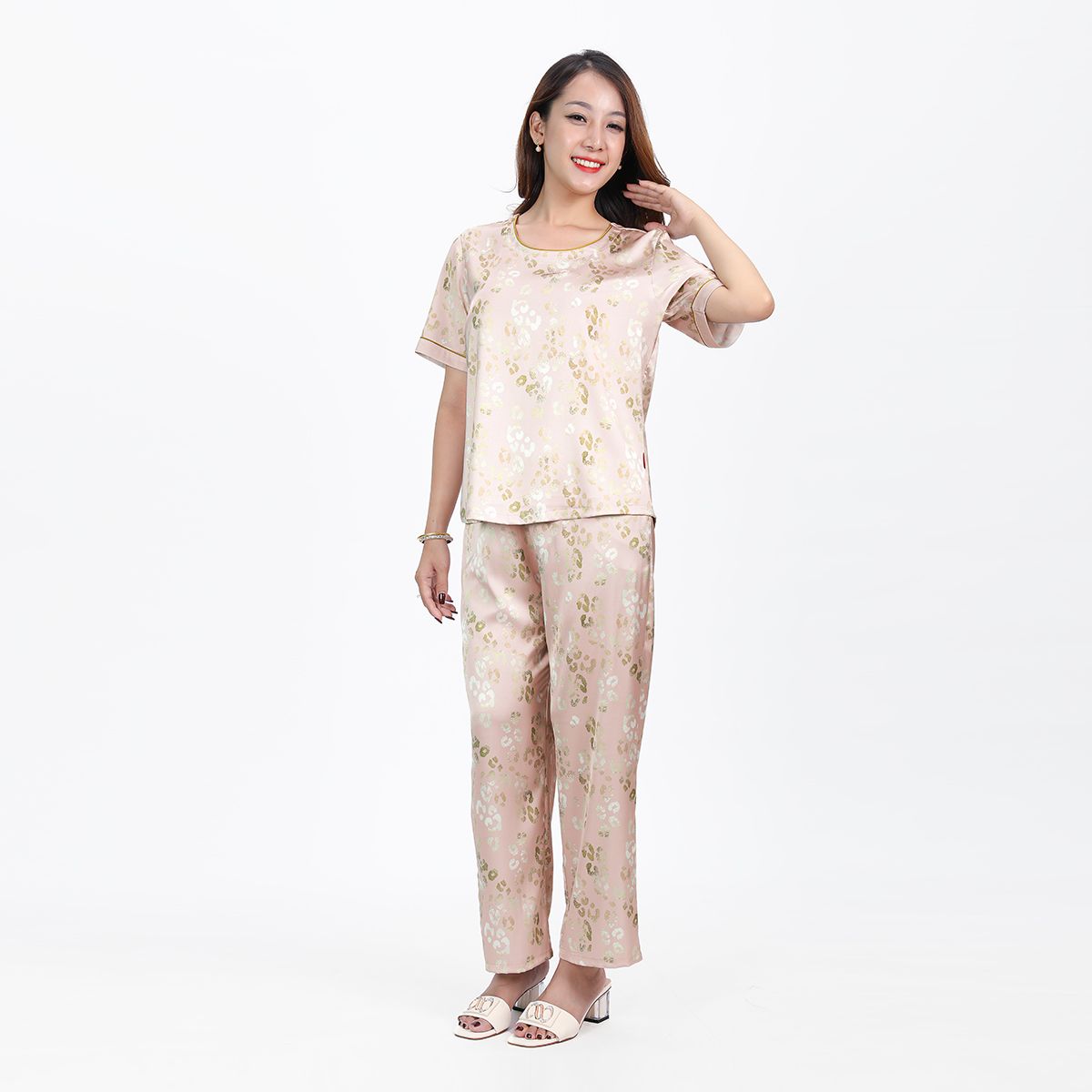 Set đồ bộ nữ kiểu quần dài tay ngắn chất lụa nhung 263p 3350