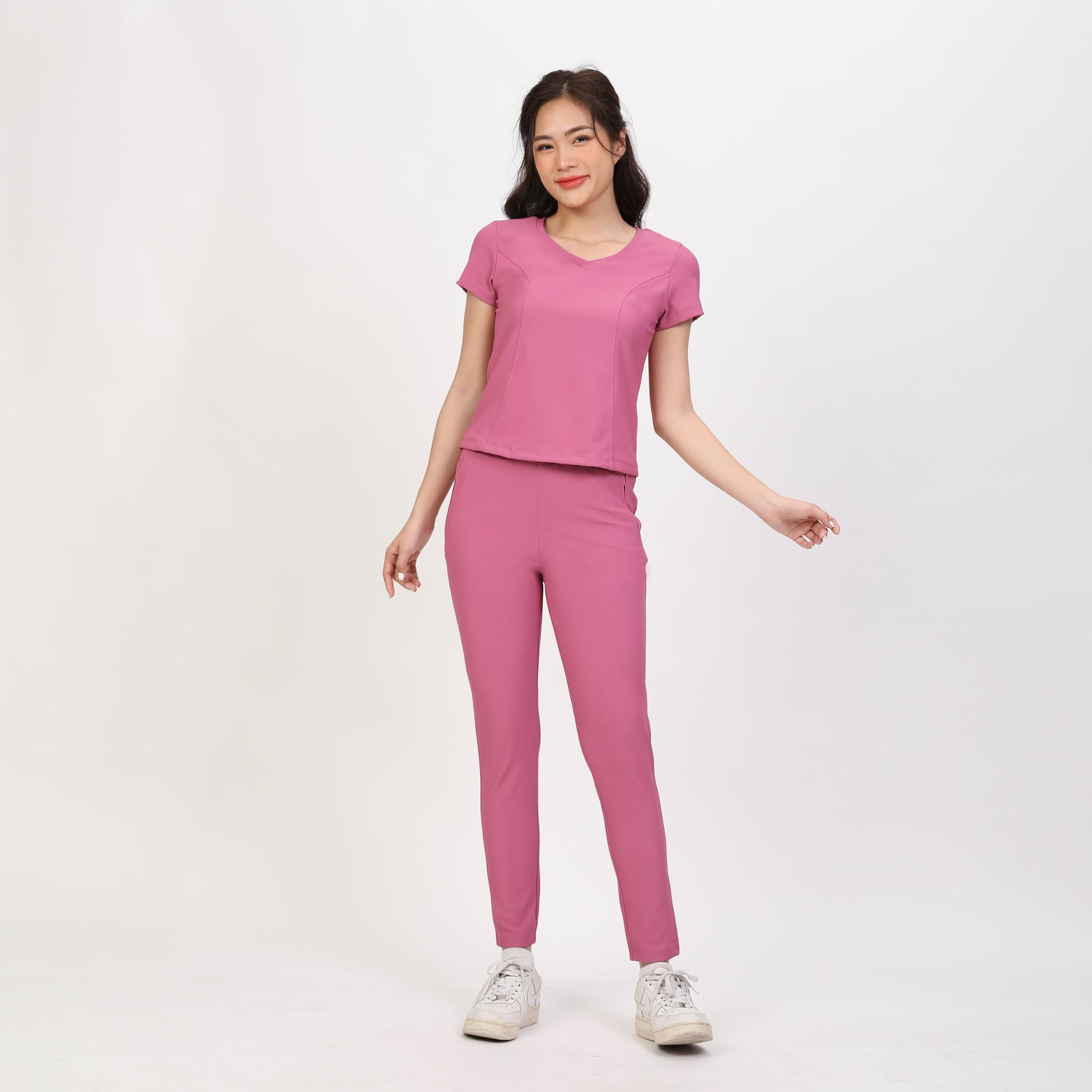 Set đồ bộ nữ kiểu quần dài tay ngắn Cổ Tim chất rib Gân 553p 3404